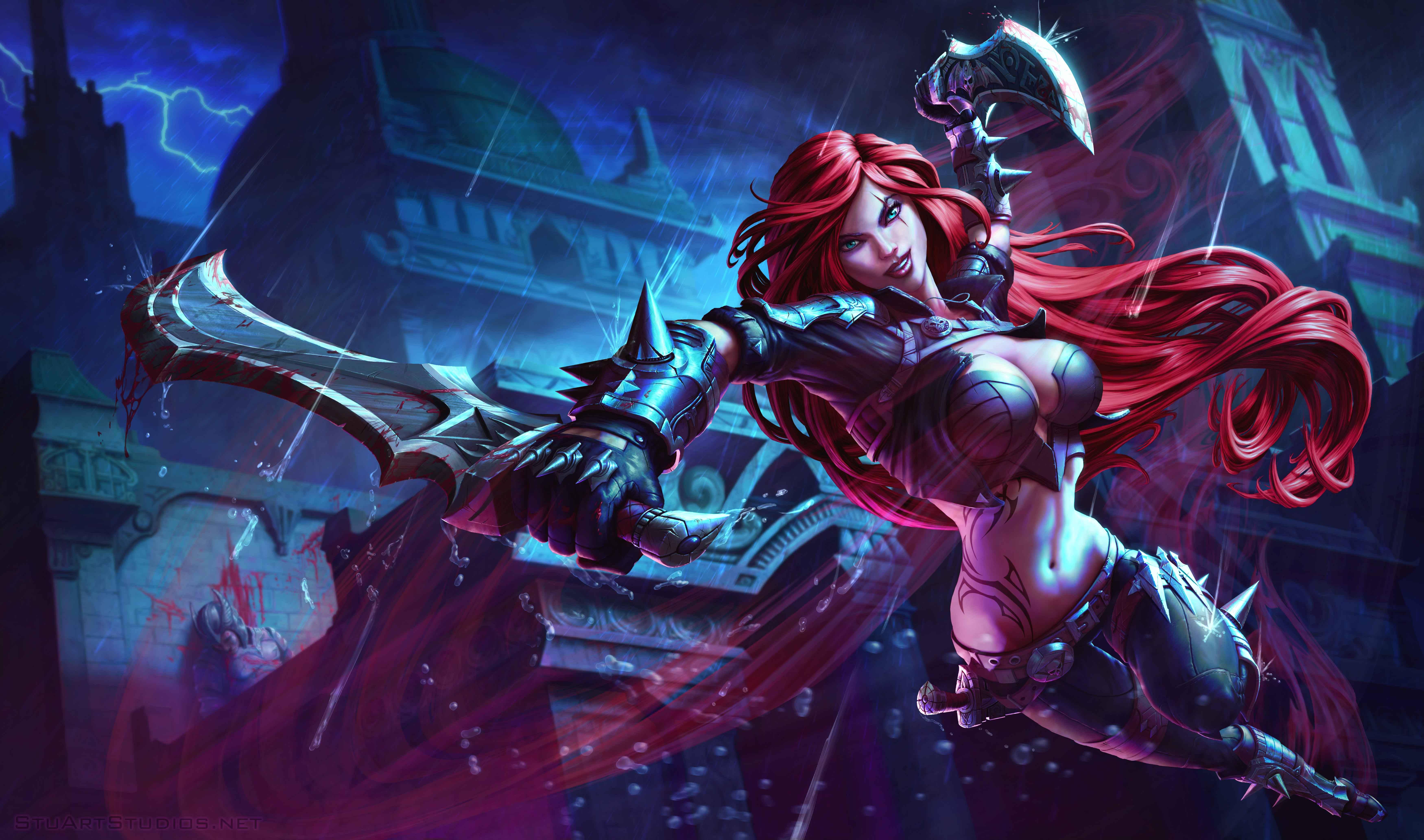 Intense Katarina Action in 4K Gaming — 7000x4130 wallpaper