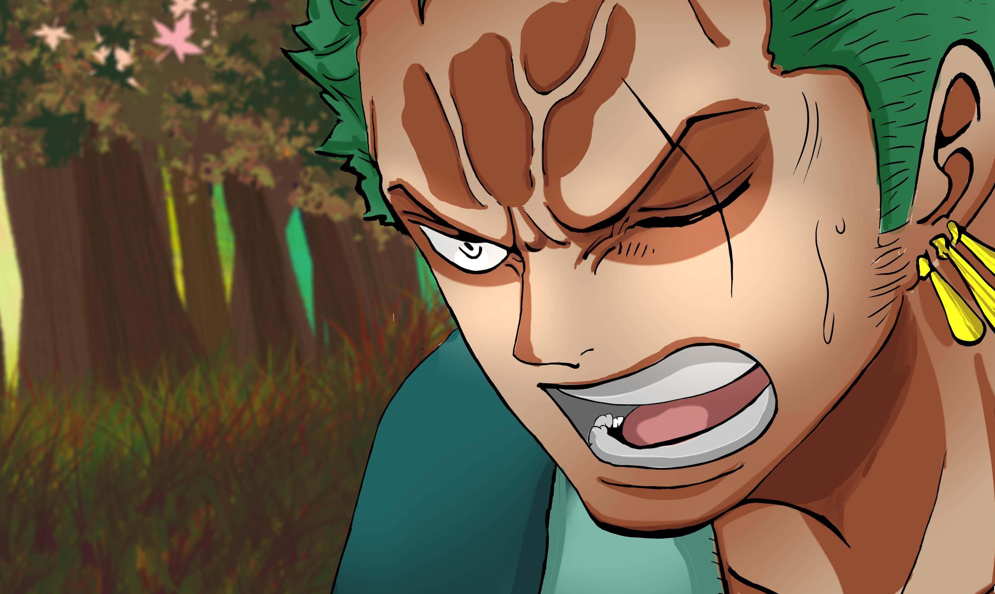 Intense Zoro from One Piece Wields His Swords — 3346x1999 wallpaper