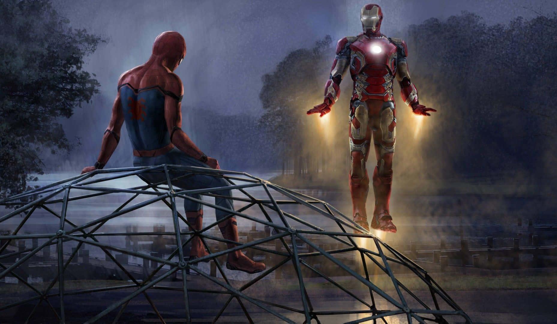 Iron Manand Spider Man Meetingat Night