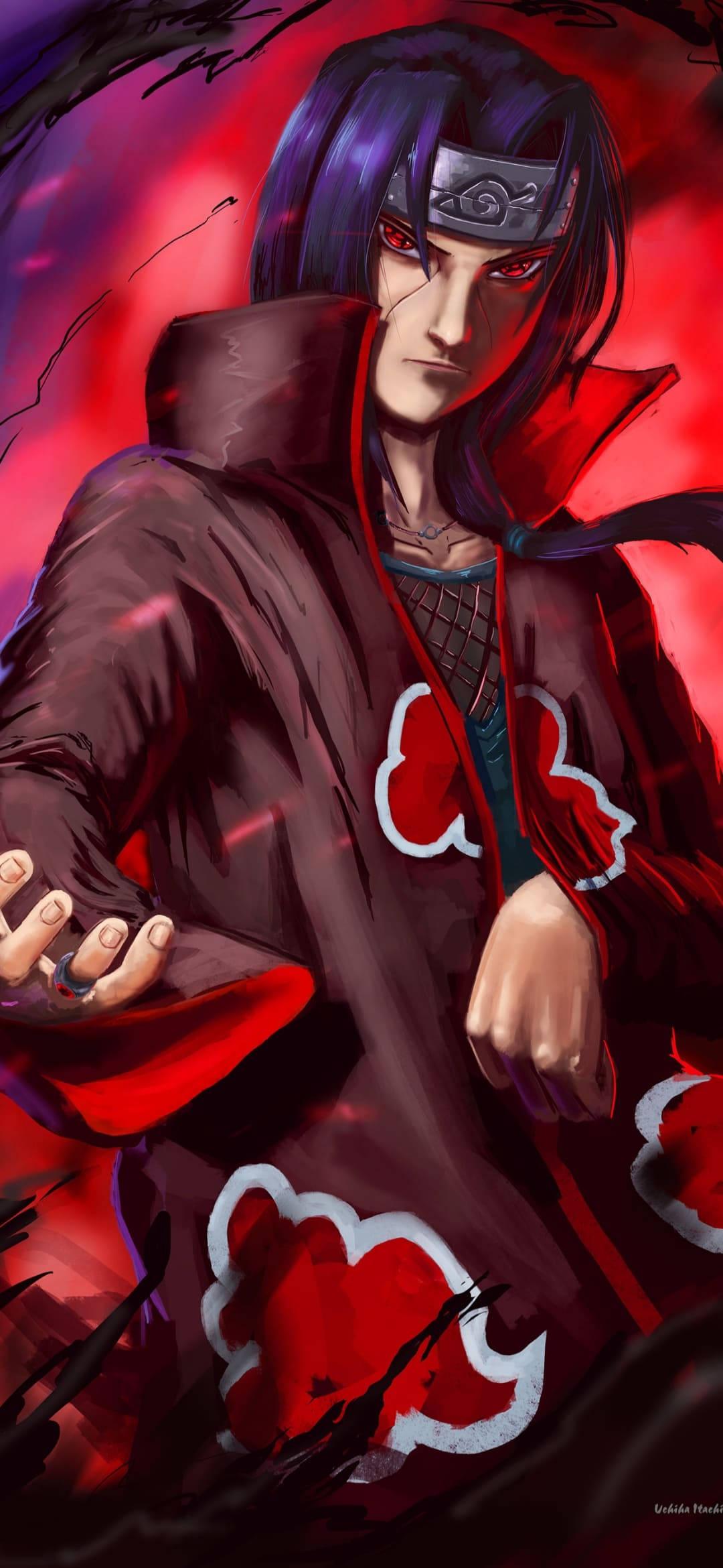 Itachi Phone On Red — 1080x2340 wallpaper
