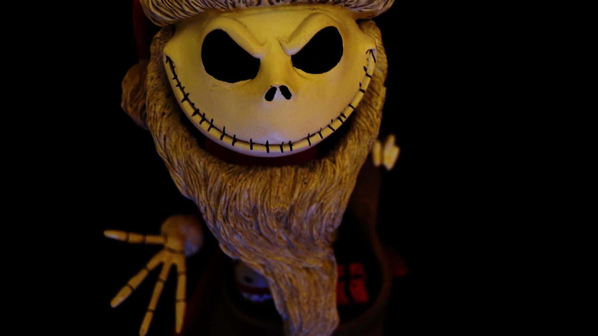 Jack Skellington in front of Halloween Town illustrations — 1920x1080 wallpaper