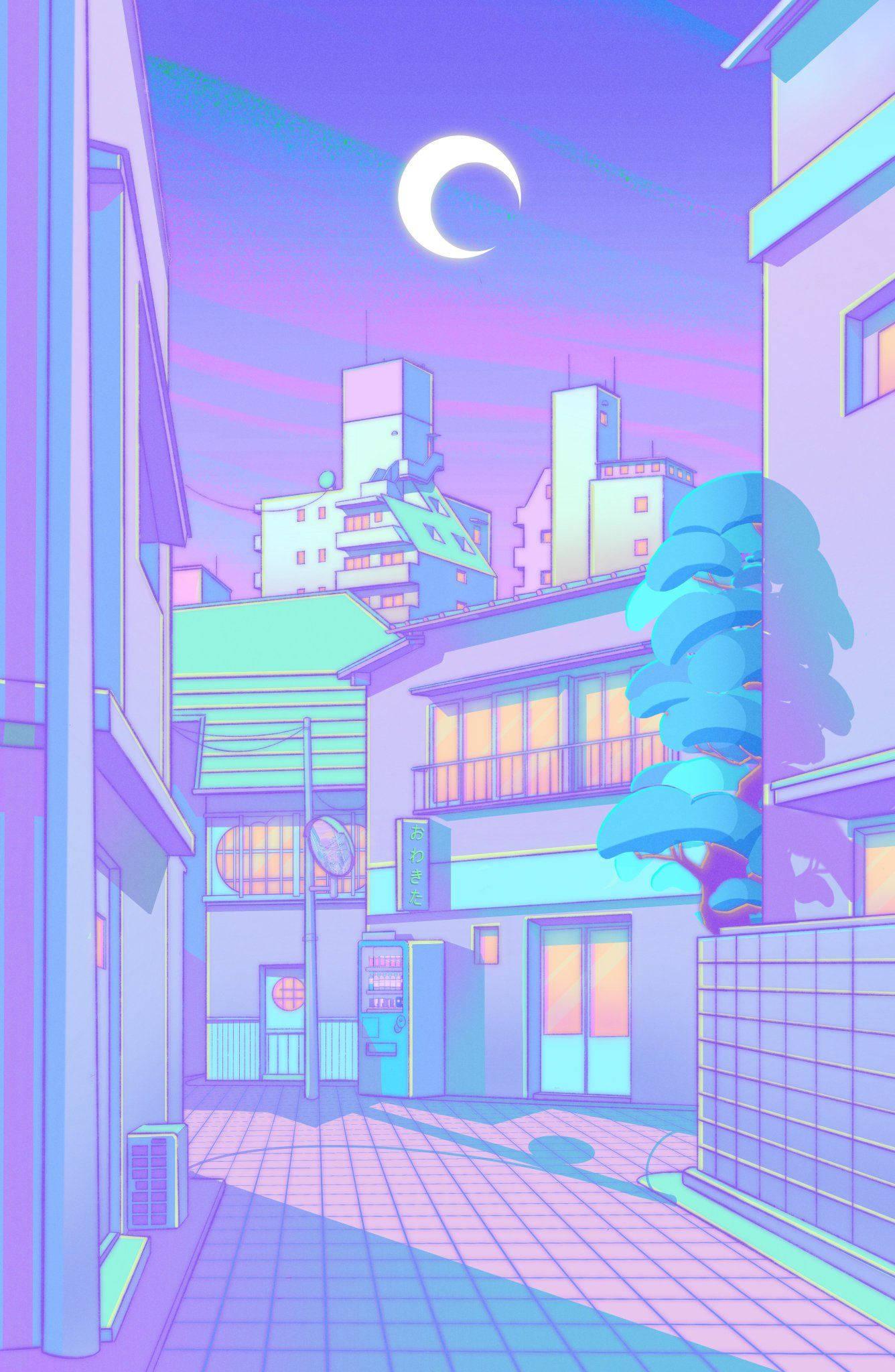 Japanese Pastel Purple Street — 1336x2048 wallpaper