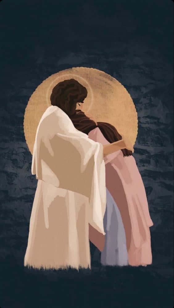 jesus hugging a woman in the dark — 564x998 wallpaper