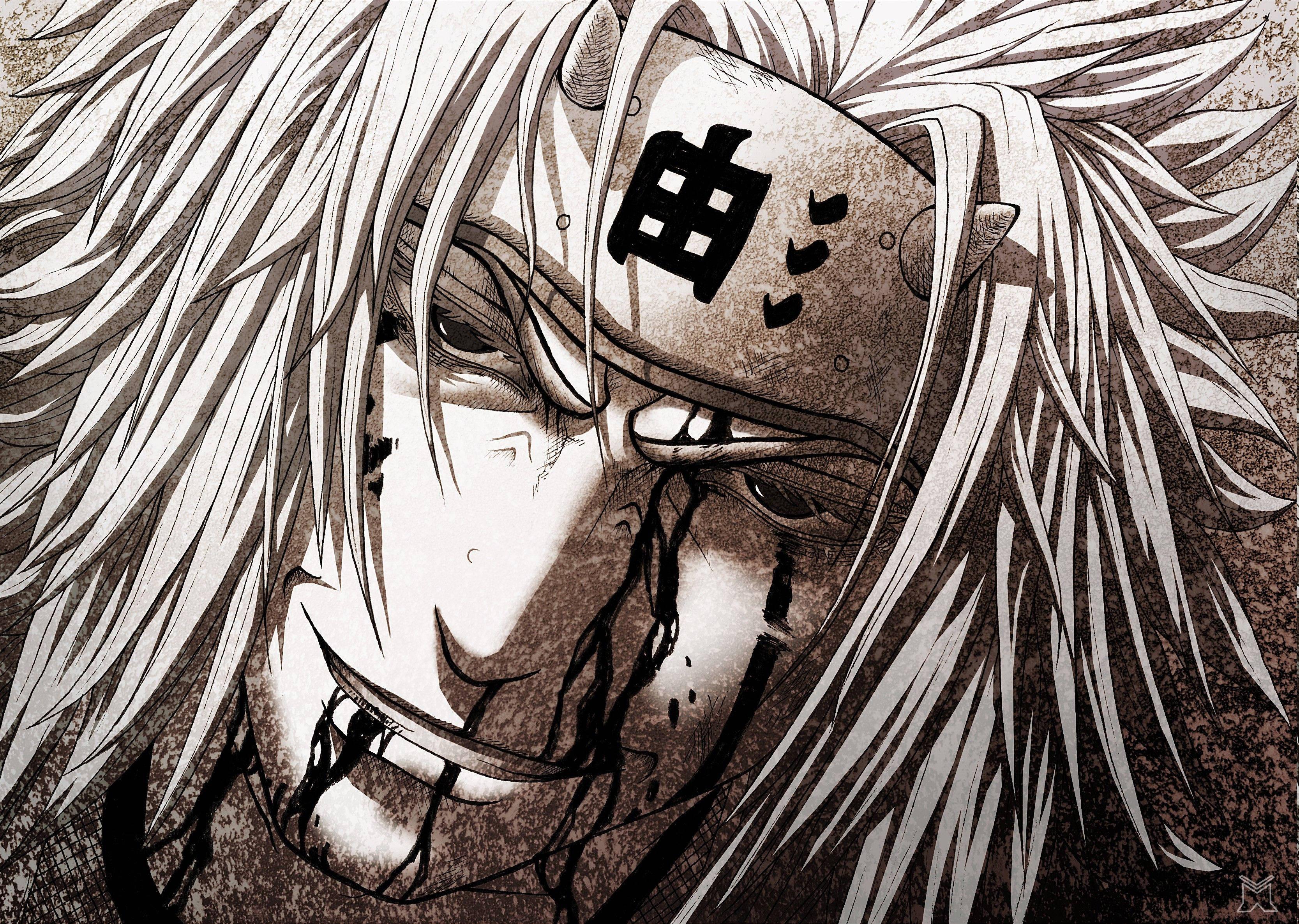 Jiraiya Greyscale Manga Art — 3334x2371 wallpaper