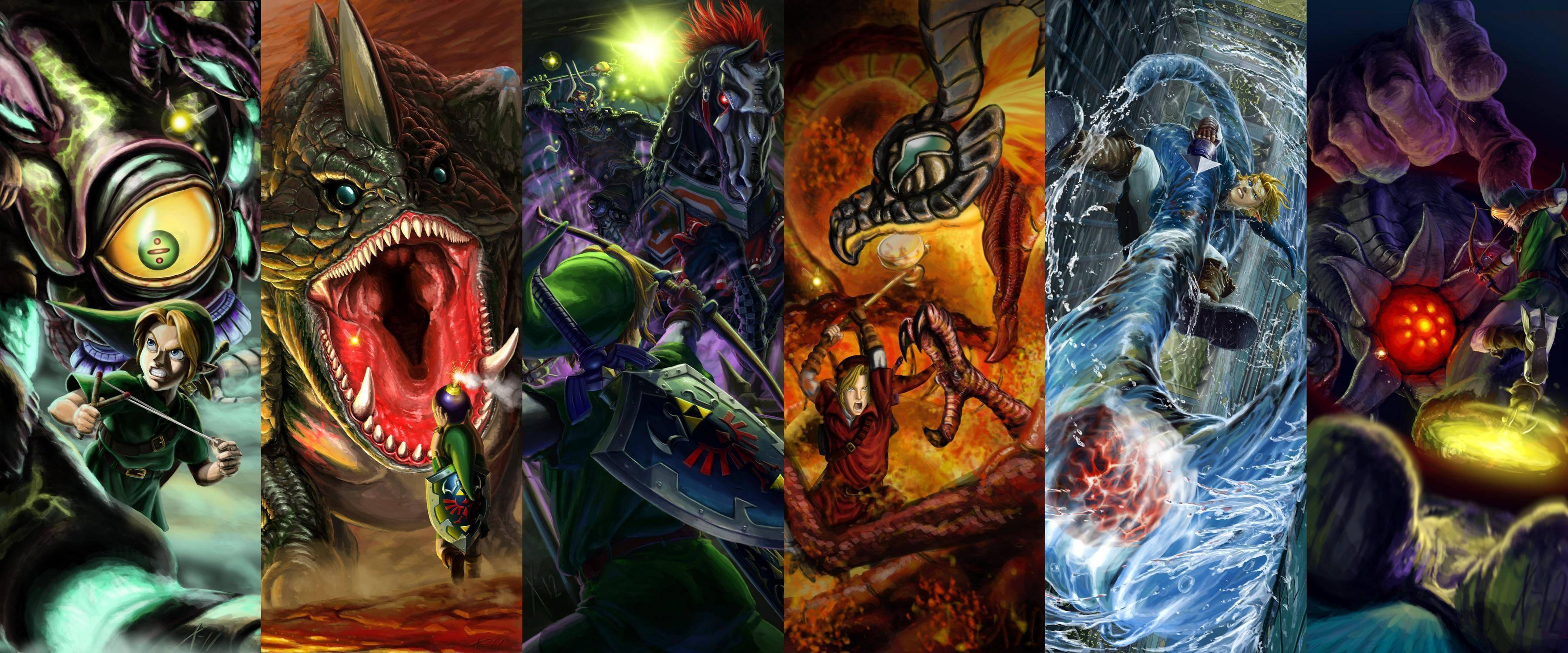 Join young Link on the great adventure of The Legend of Zelda: Ocarina of Time! — 3599x1500 wallpaper