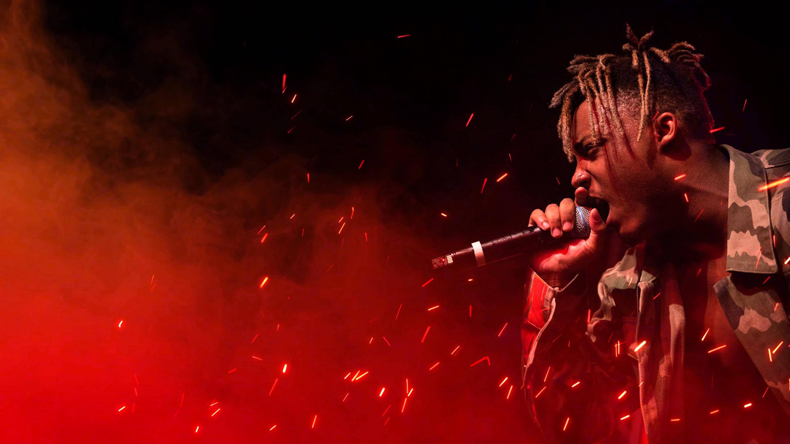 Juice Wrld in a fiery red smoke — 2560x1440 wallpaper