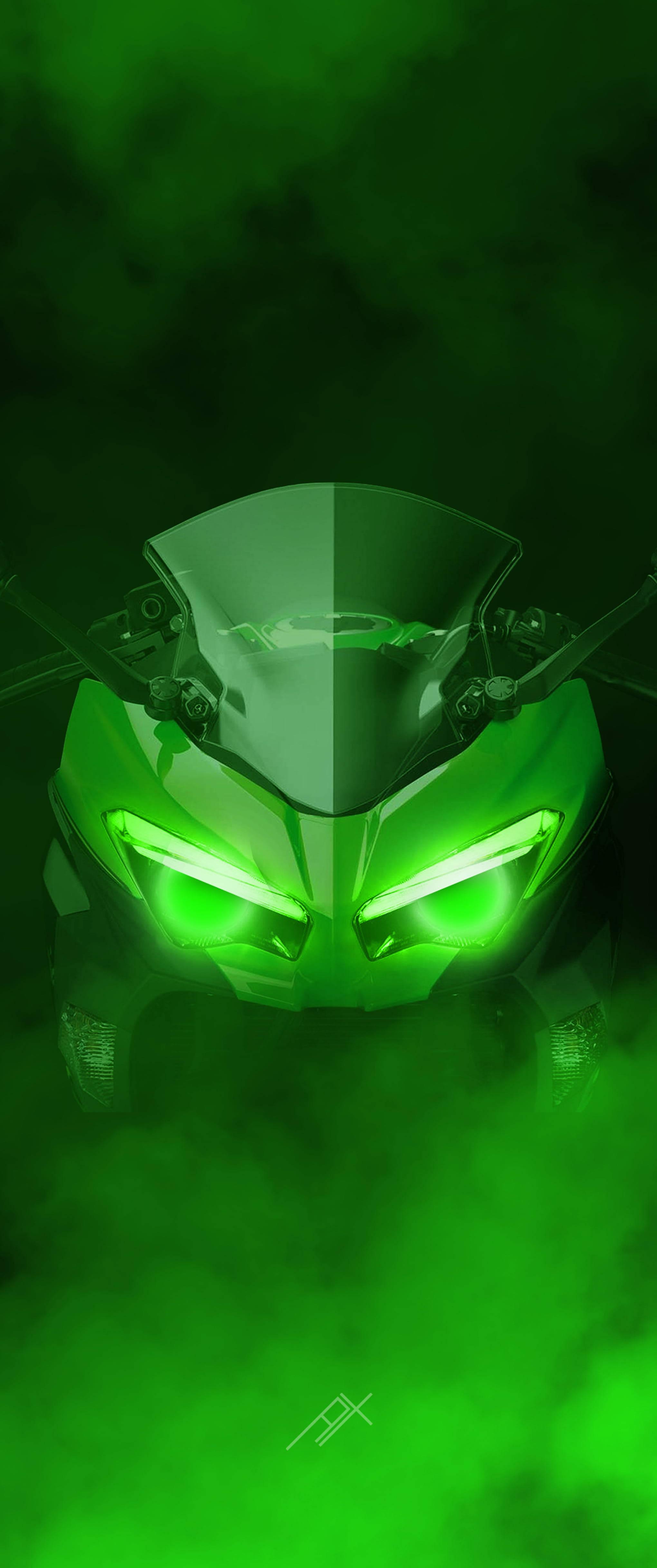 Kawasaki H2r Green Smoke — 2040x4872 wallpaper