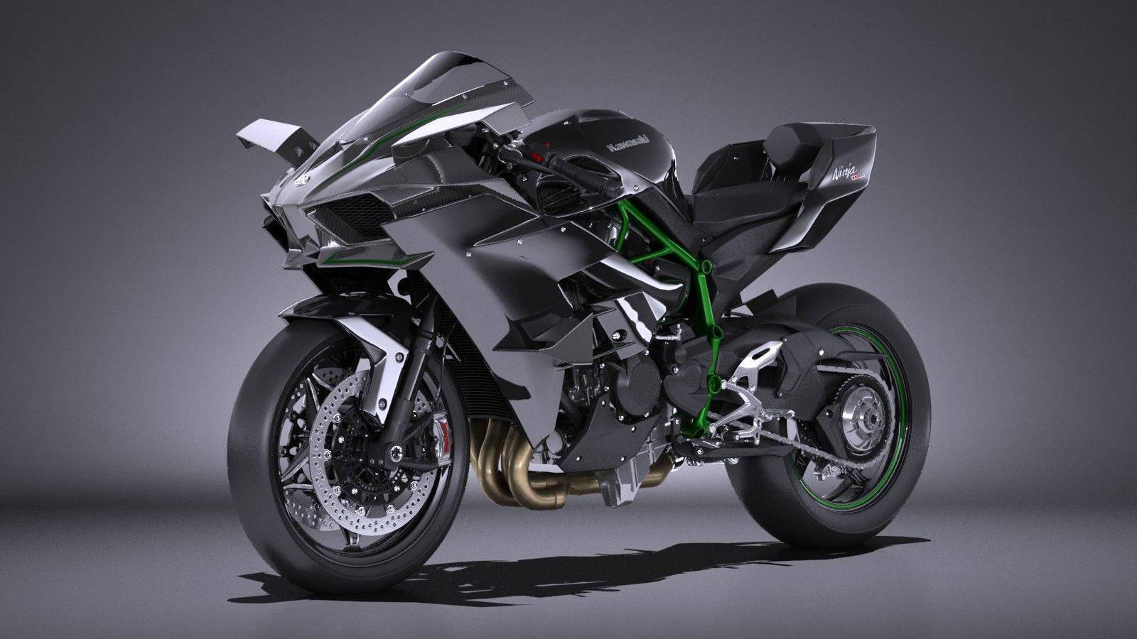 Kawasaki H2r Modeled On Grey — 1600x900 wallpaper