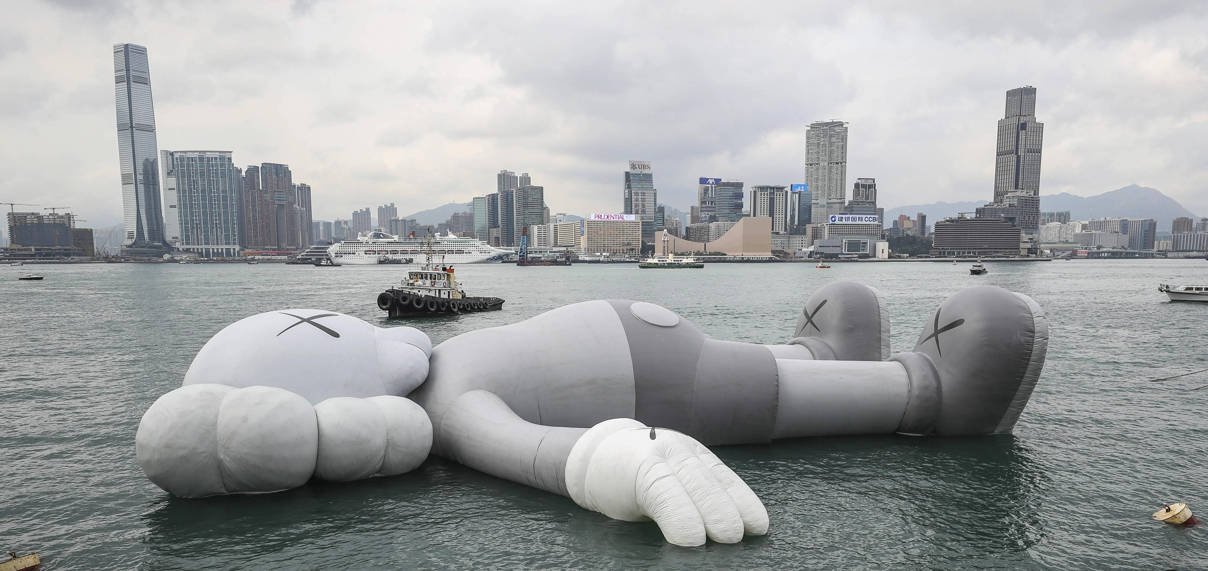 KAWS In Hong Kong Harbor — 4880x2308 wallpaper