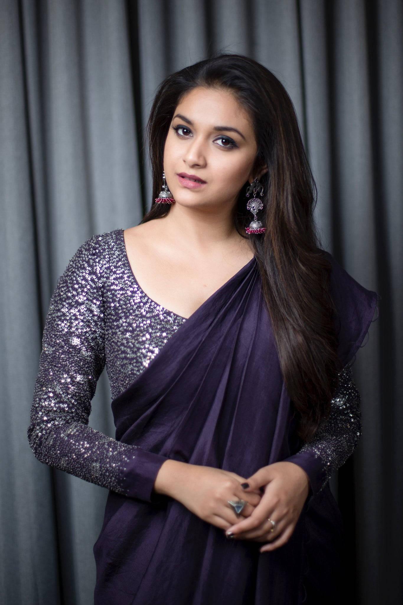 Keerthi Suresh Radiating Elegance in Dark Violet Outfit — 1365x2048 wallpaper