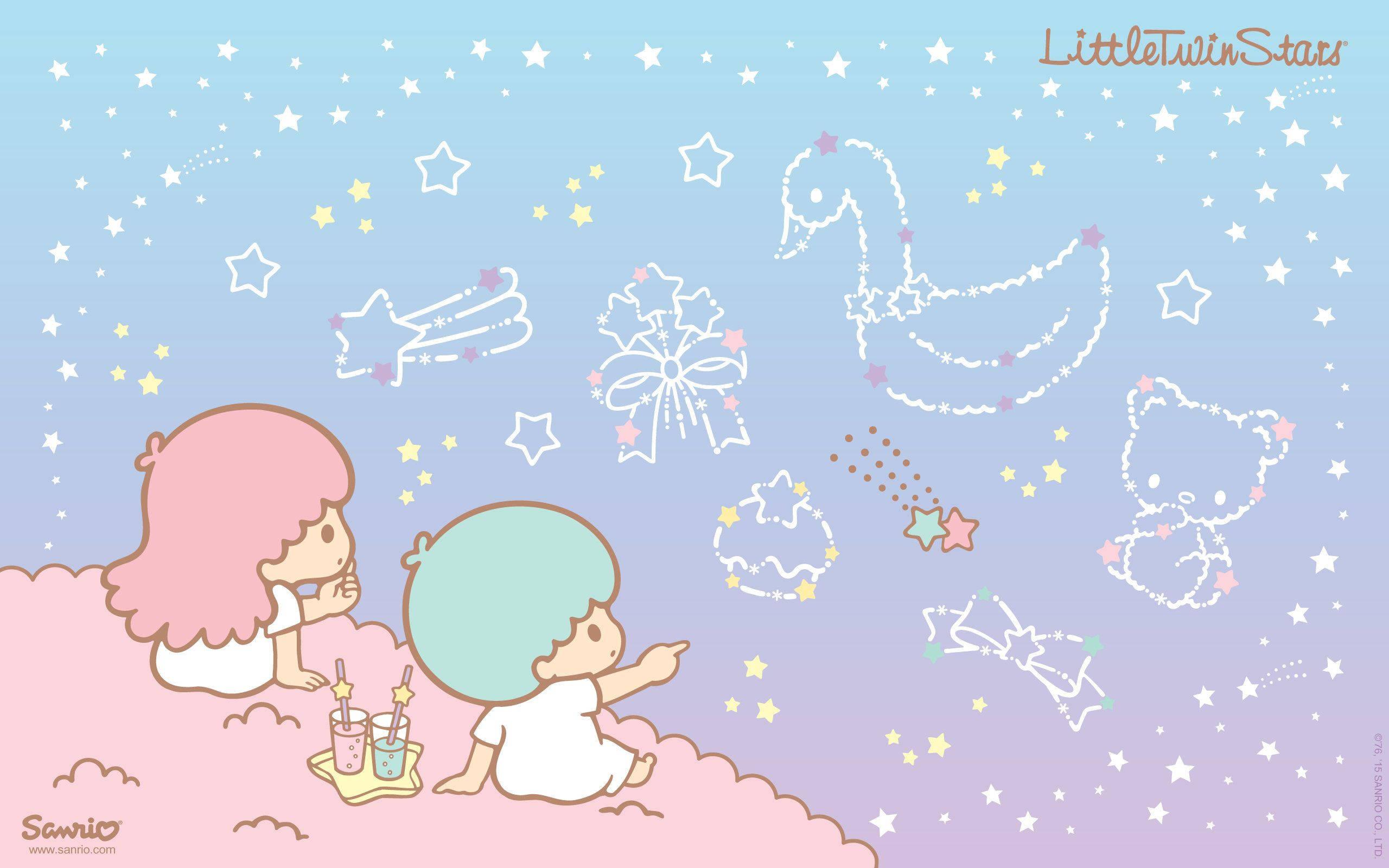 Kiki and Lala of Sanrio's Little Twin Stars over a vibrant purple backdrop — 2560x1600 wallpaper