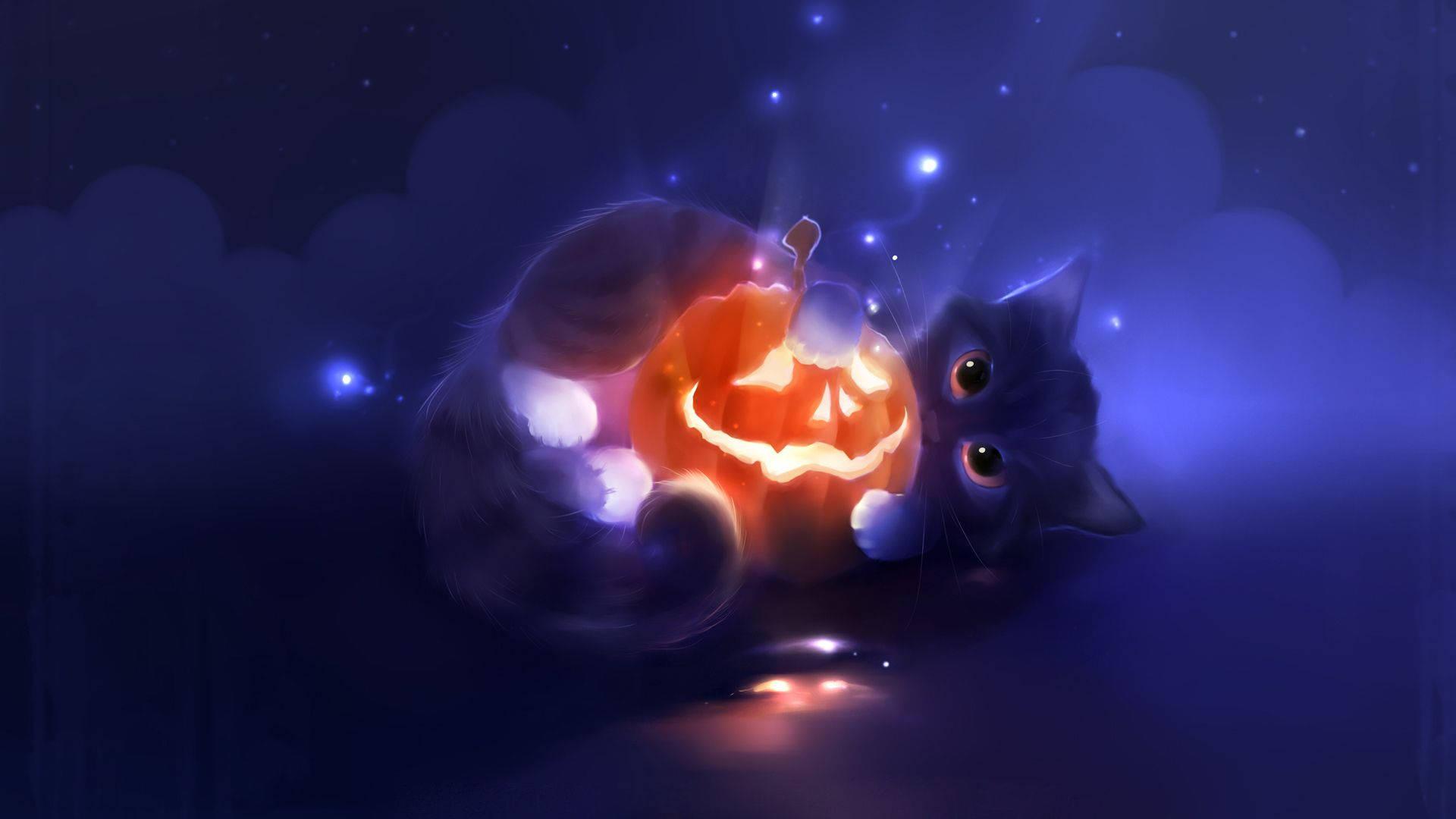Kitten Halloween Pumpkin Play — 1920x1080 wallpaper