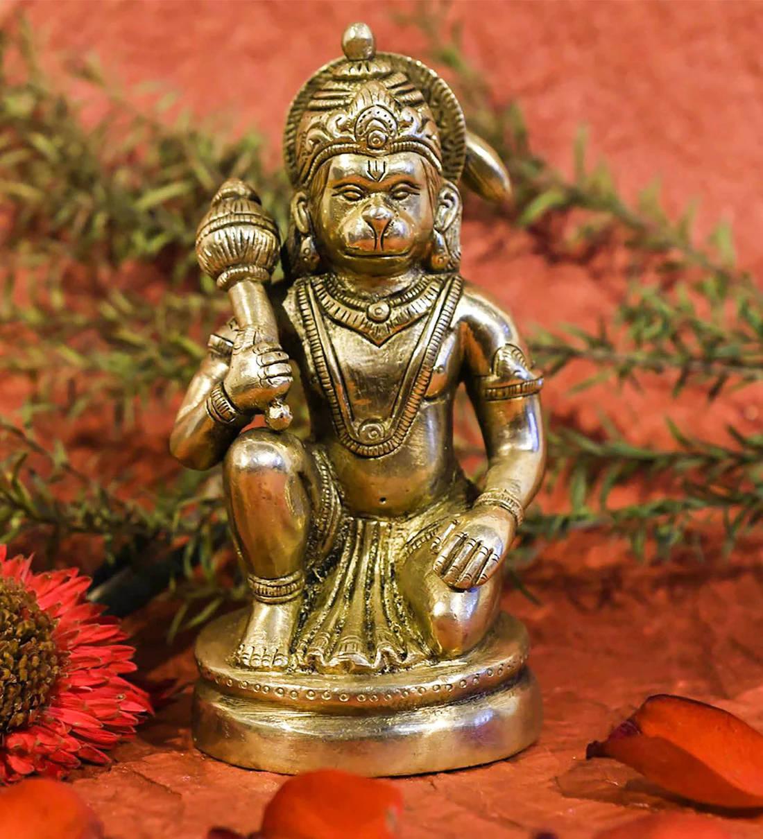Kneeling Lord Hanuman 3D Gold Figure — 1100x1210 wallpaper