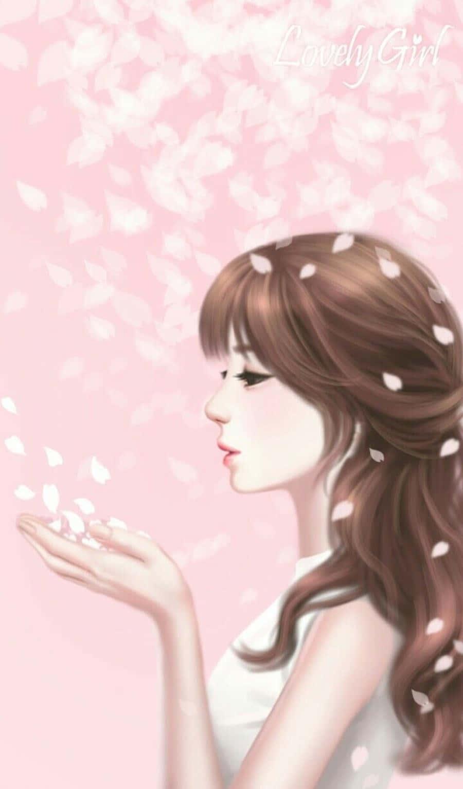 Korean Anime Girl Blowing Petals — 900x1535 wallpaper