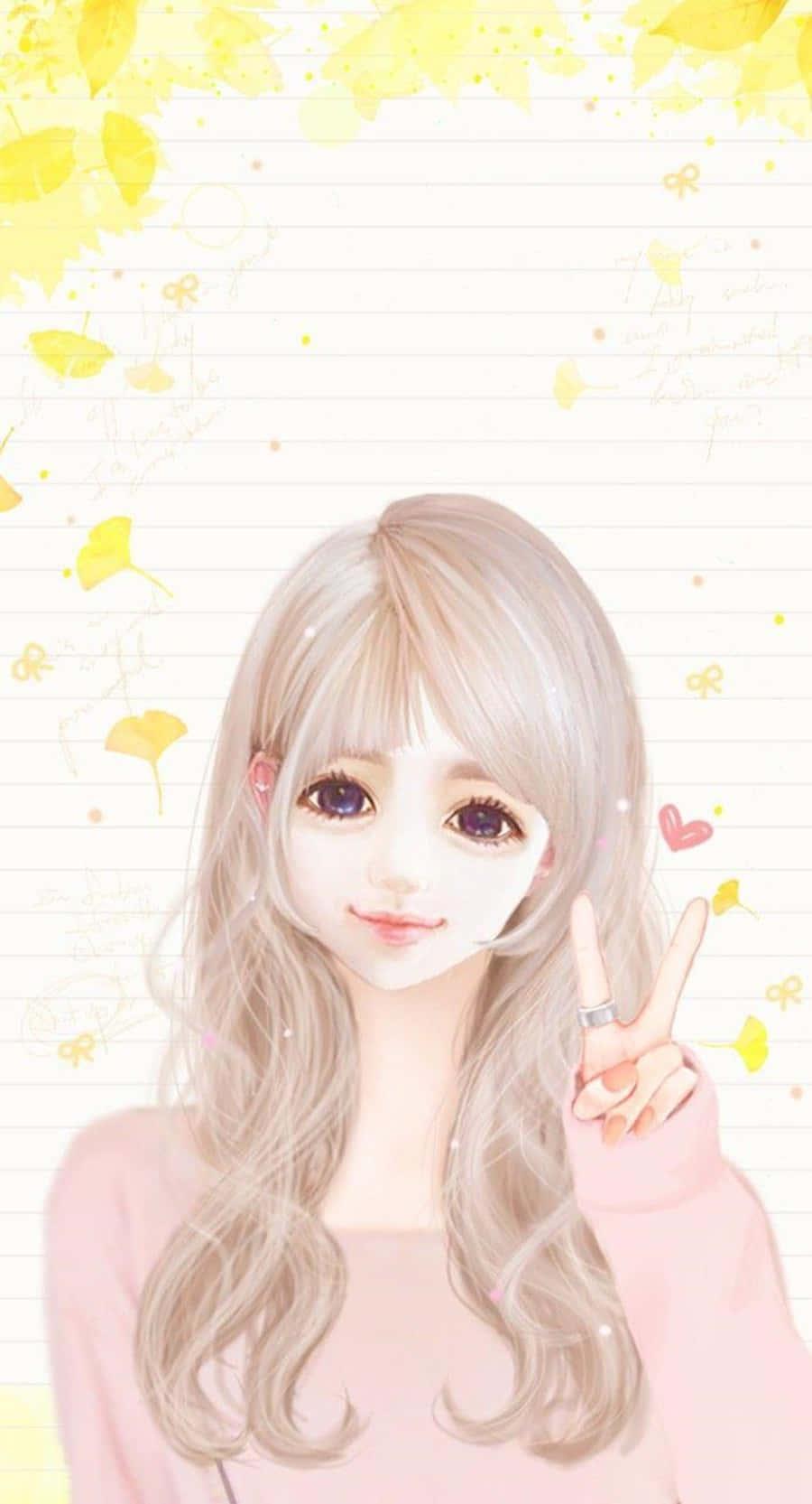 Korean Anime Girl Doing Peace Sign — 900x1665 wallpaper