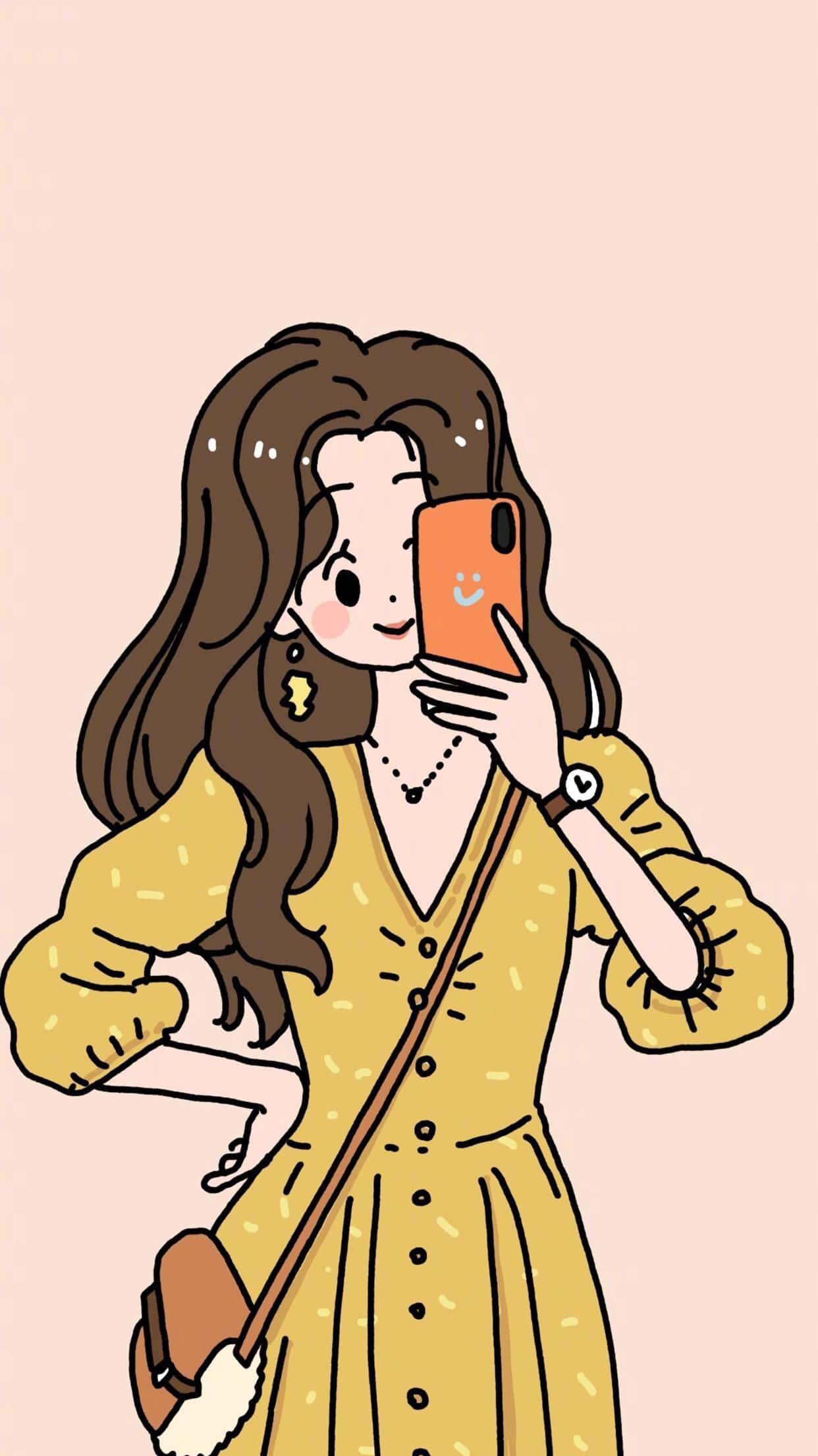 Korean Anime Girl Takes Mirror Selfie — 1242x2208 wallpaper