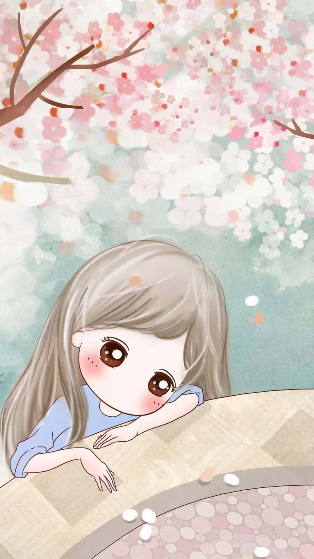 Korean Anime Girl Watercolor Of Falling Flowers — 1080x1920 wallpaper