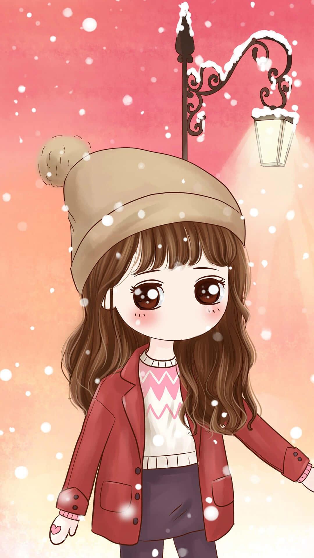 Korean Anime Girl Wearing Winter Clothing — 1080x1920 wallpaper