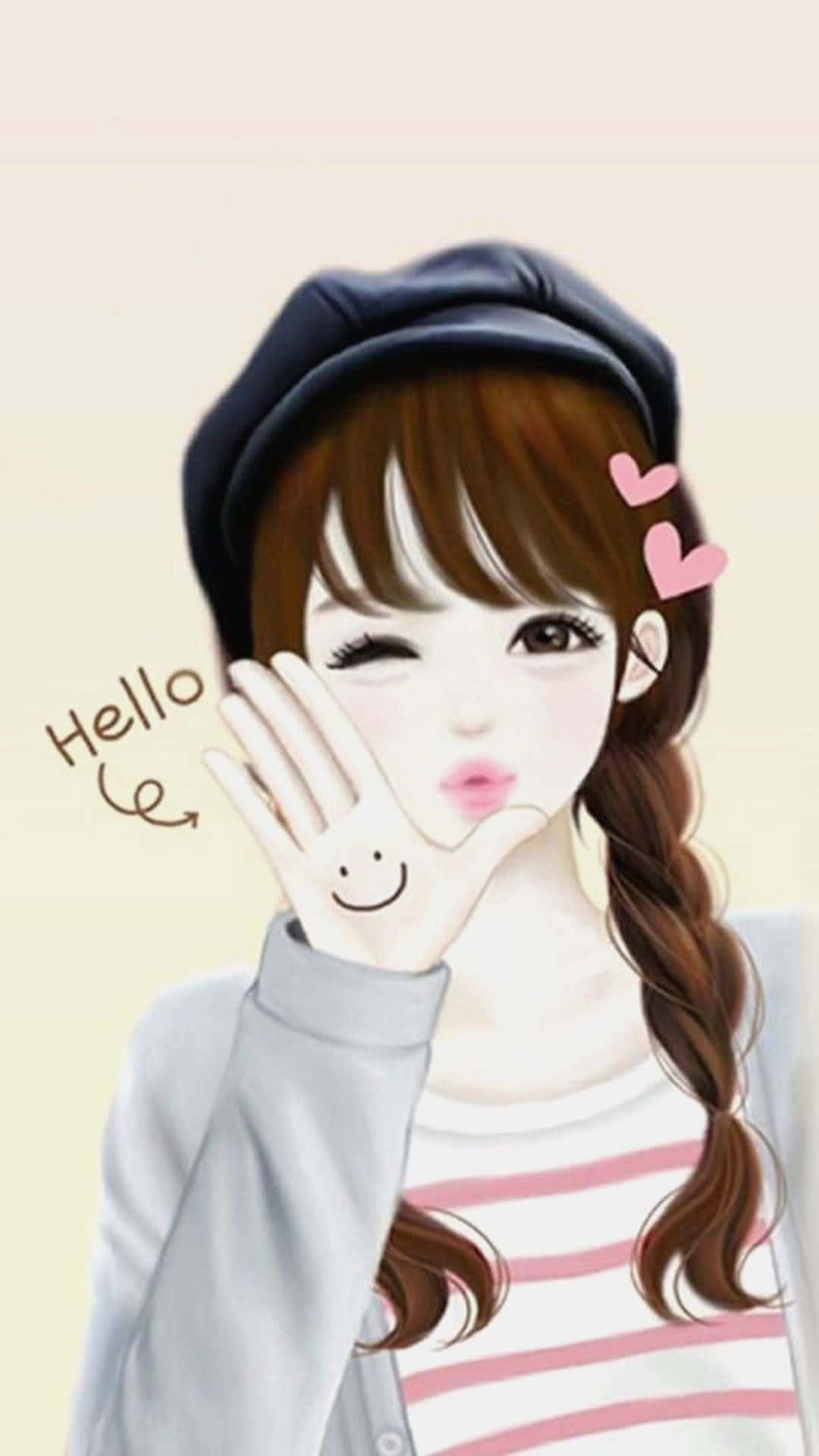 Korean Anime Girl With Smiley Face On Hand — 1080x1920 wallpaper