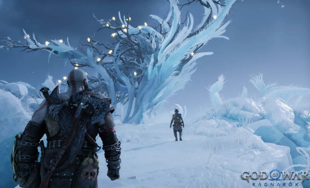 Kratos in an epic battle within the realm of Norse mythology — 1229x746 wallpaper