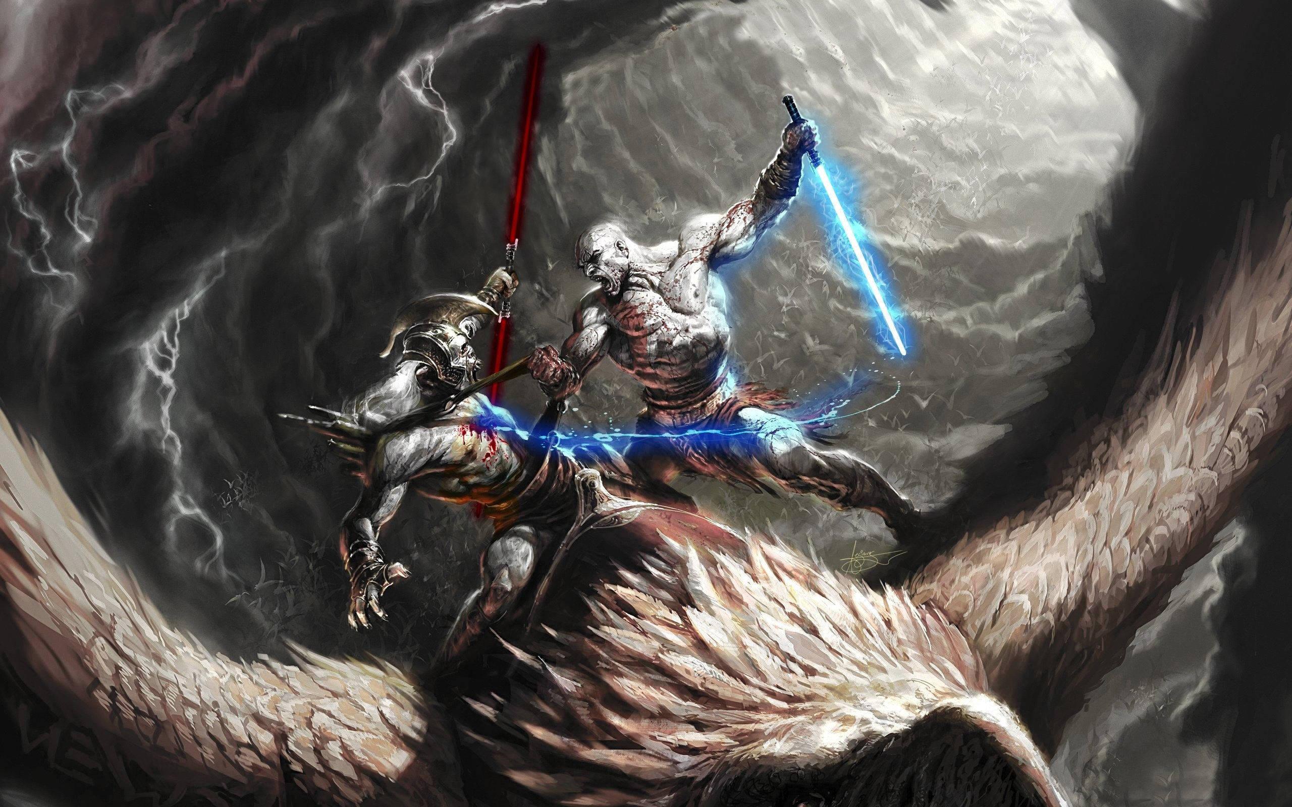 Kratos of God Of War, brandishing his trademark Blades of Exile. — 2560x1600 wallpaper
