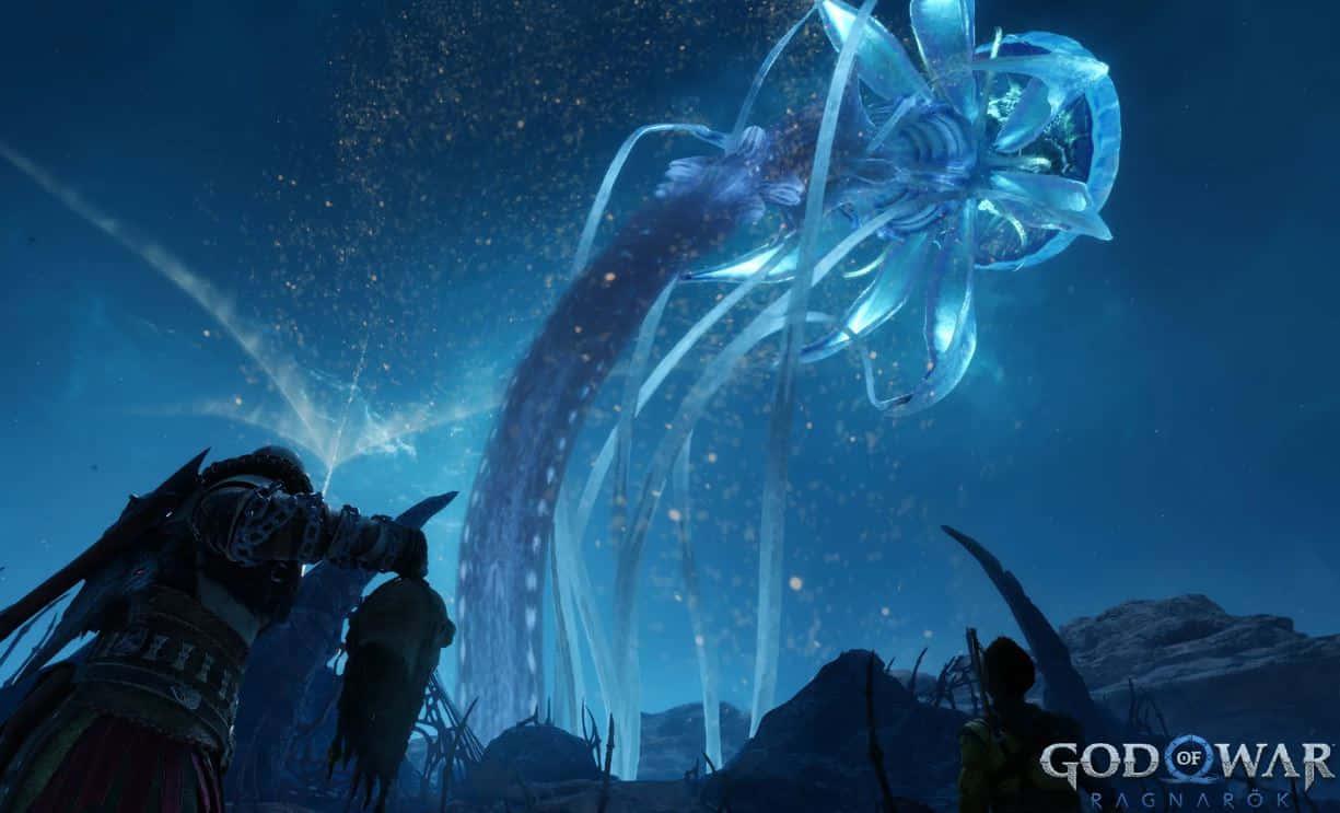 Kratos, the God of War, in a fierce battle against fearsome creatures — 1225x743 wallpaper