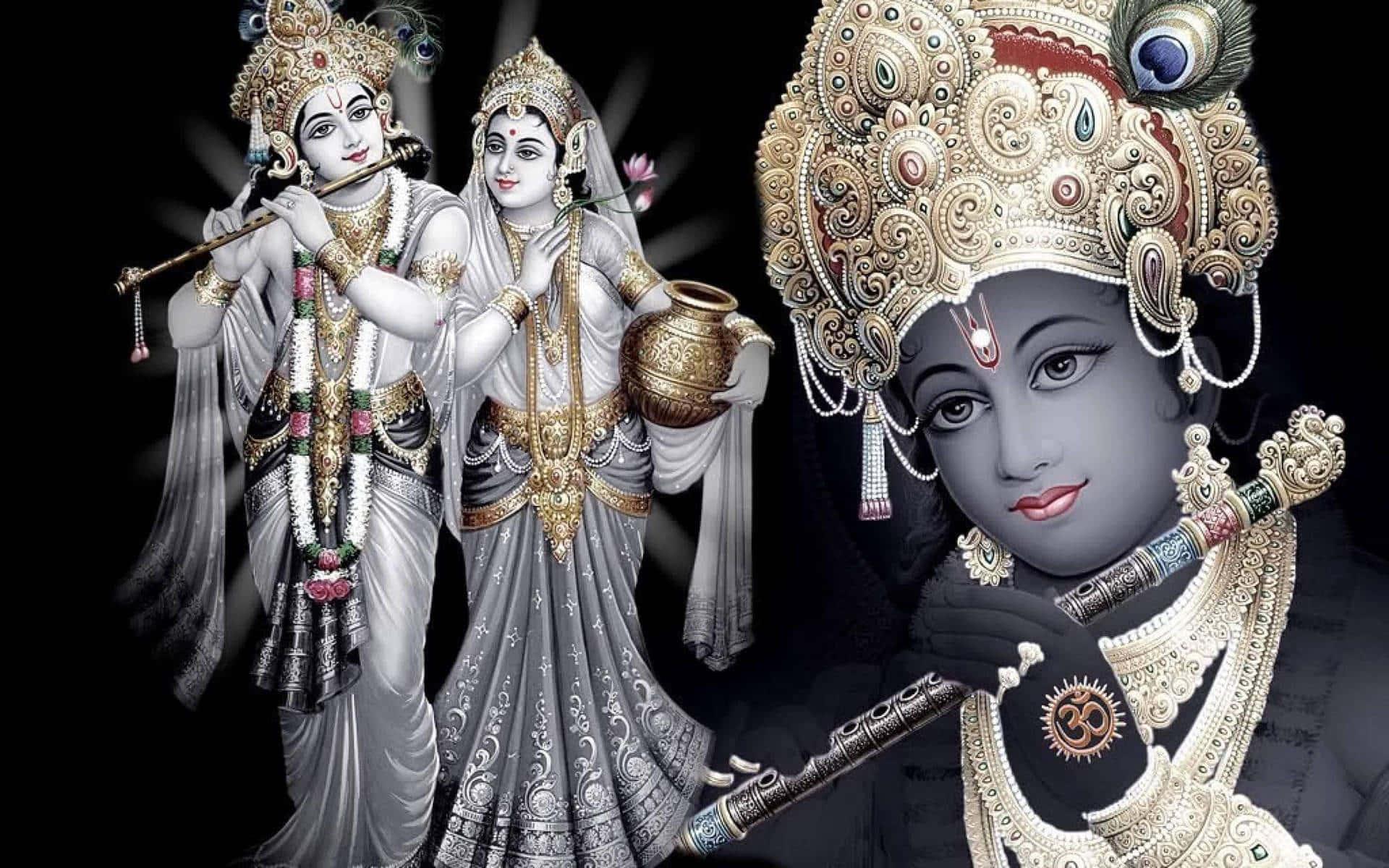 Krishna And Radha Black And Gold Picture