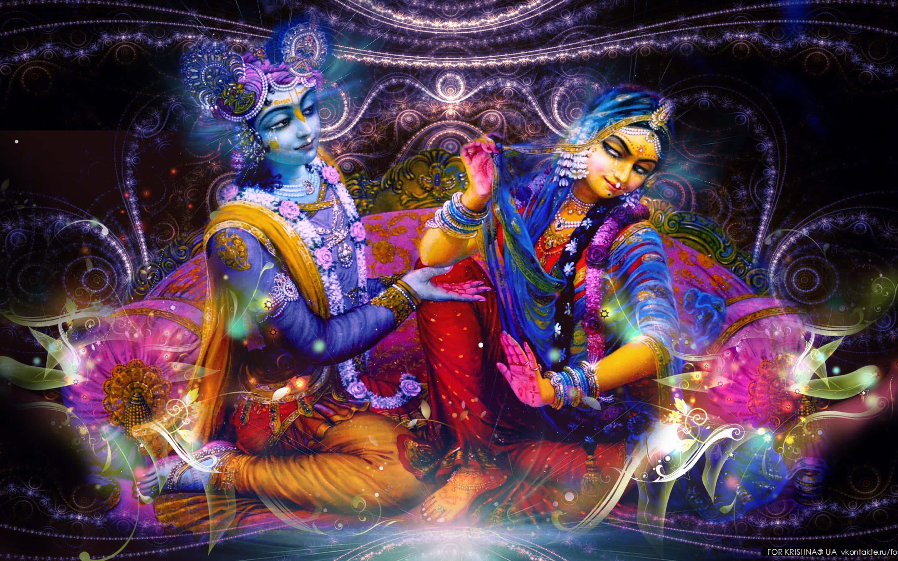 krishna and radha in a colorful background