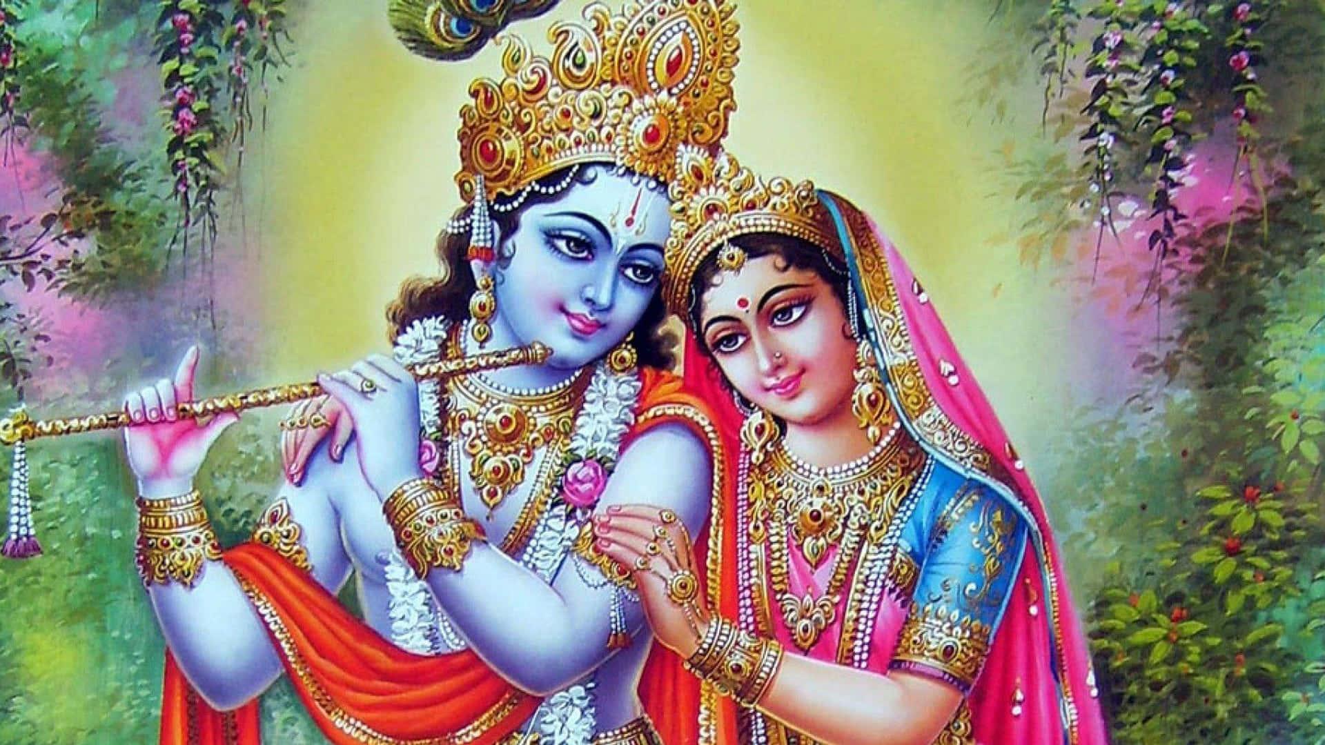 krishna and radha playing flute