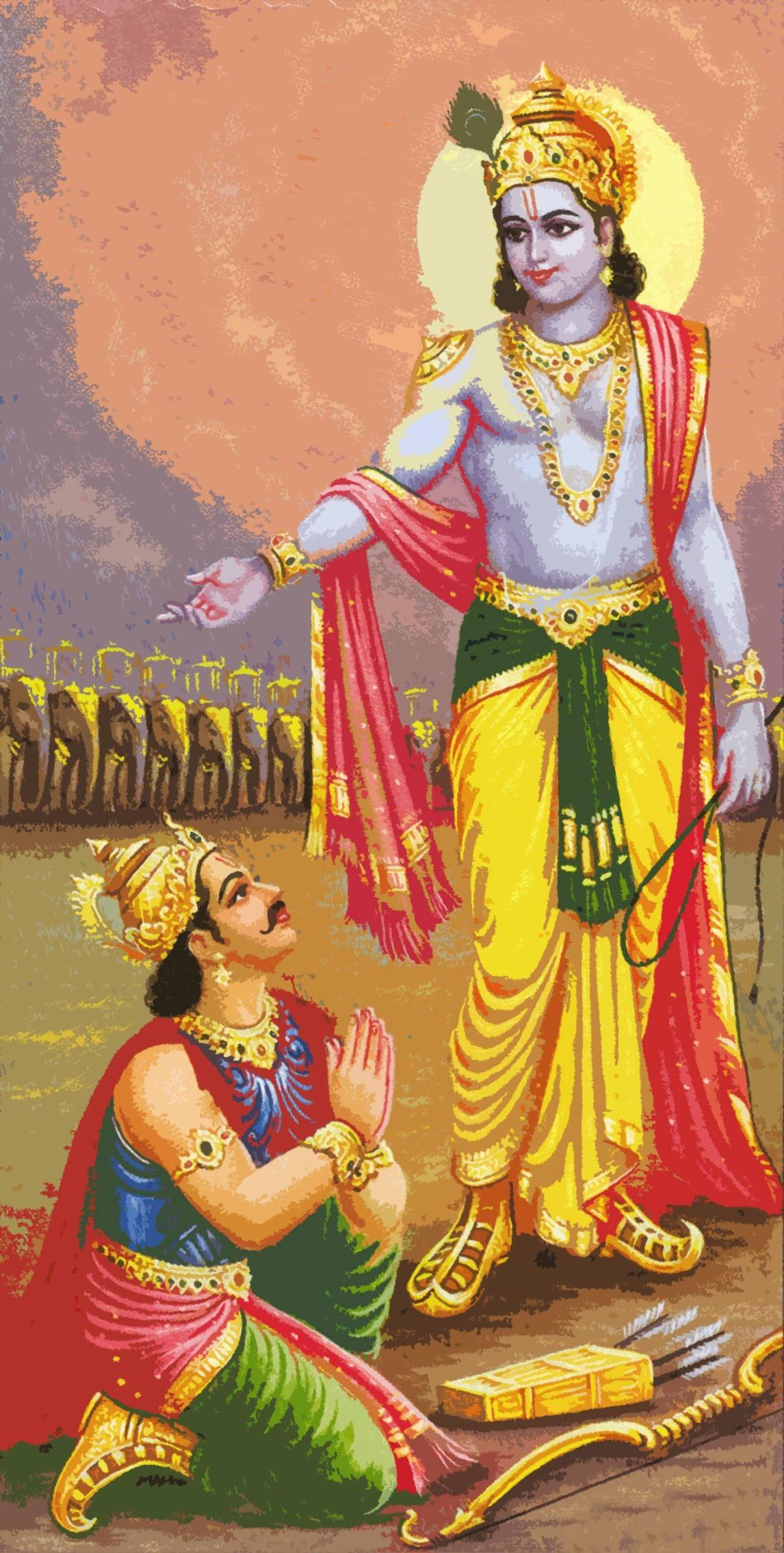 Krishna Arjun Hindu Blessing Of War — 1146x2268 wallpaper