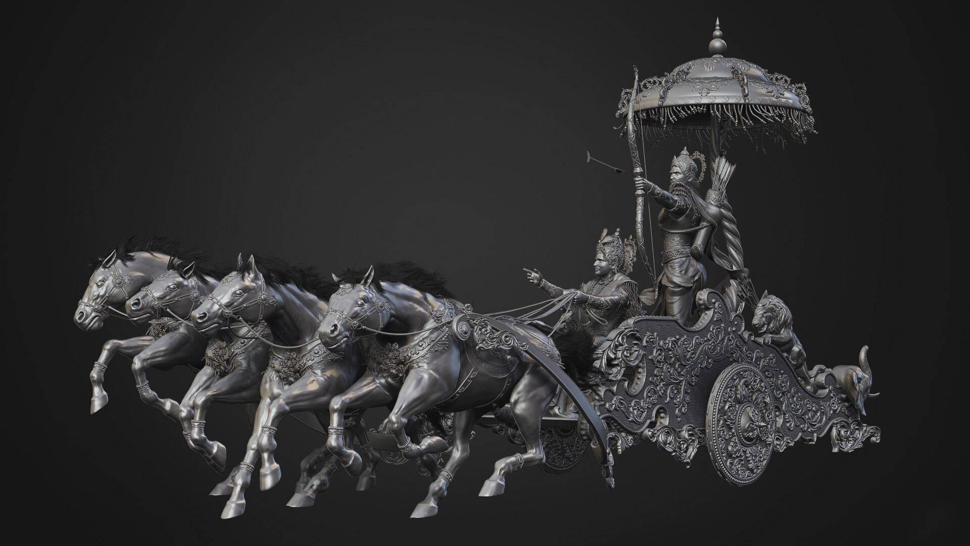 Krishna Arjun Kapi Dhwaja Chariot Sculpture — 1920x1080 wallpaper