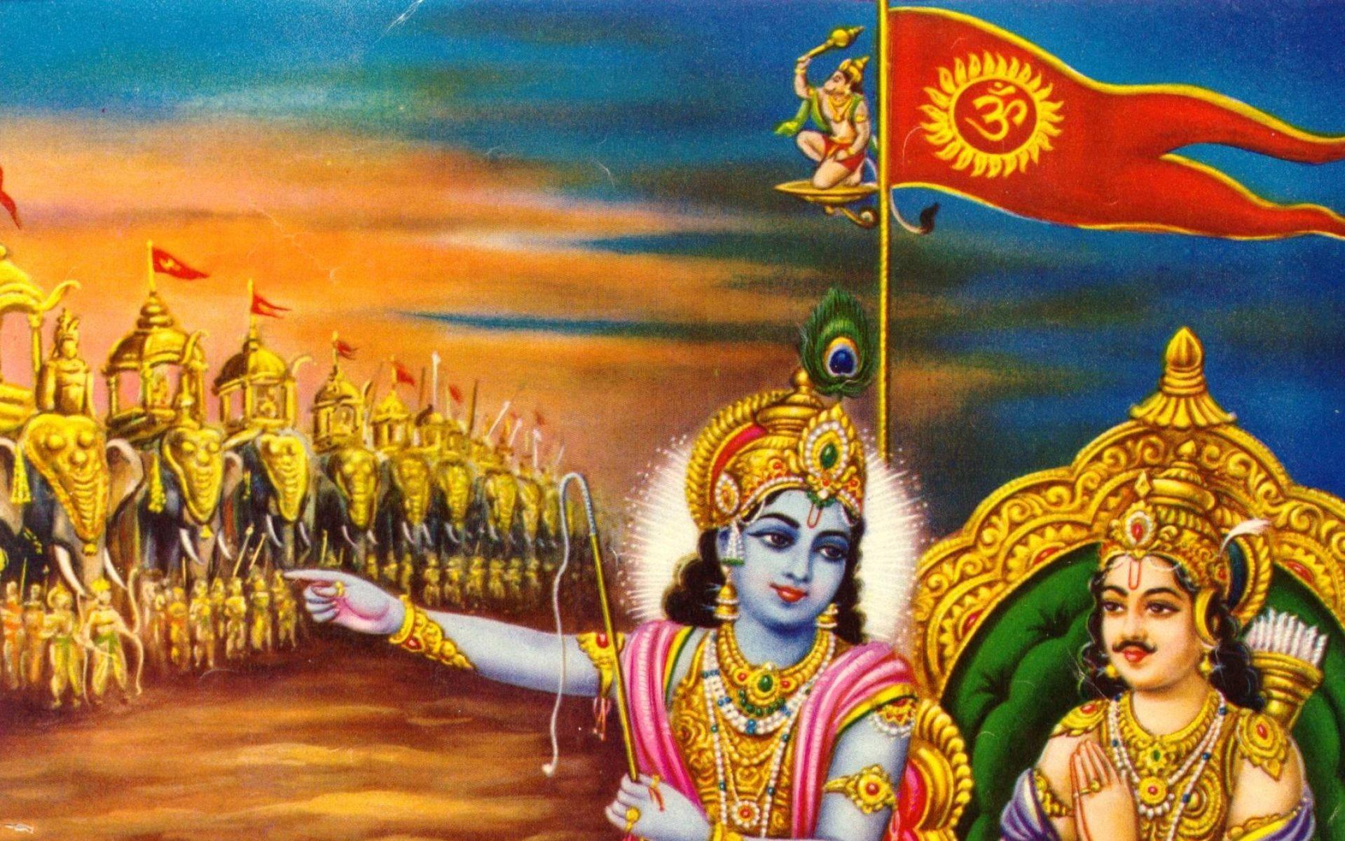Krishna Arjun Kurukshetra War Flag — 1920x1200 wallpaper