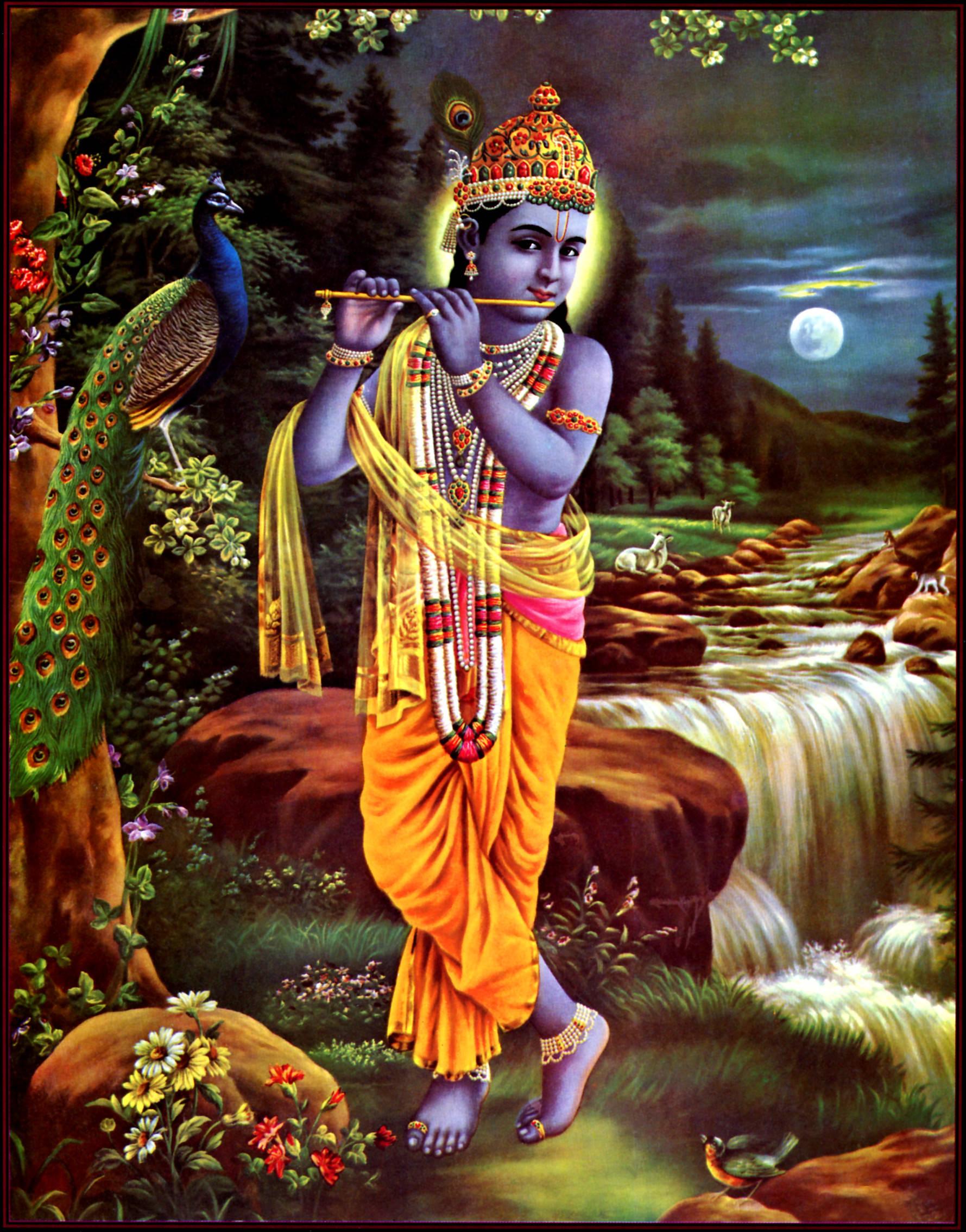 Krishna Phone Playing Flute By Waterfall — 1779x2268 wallpaper