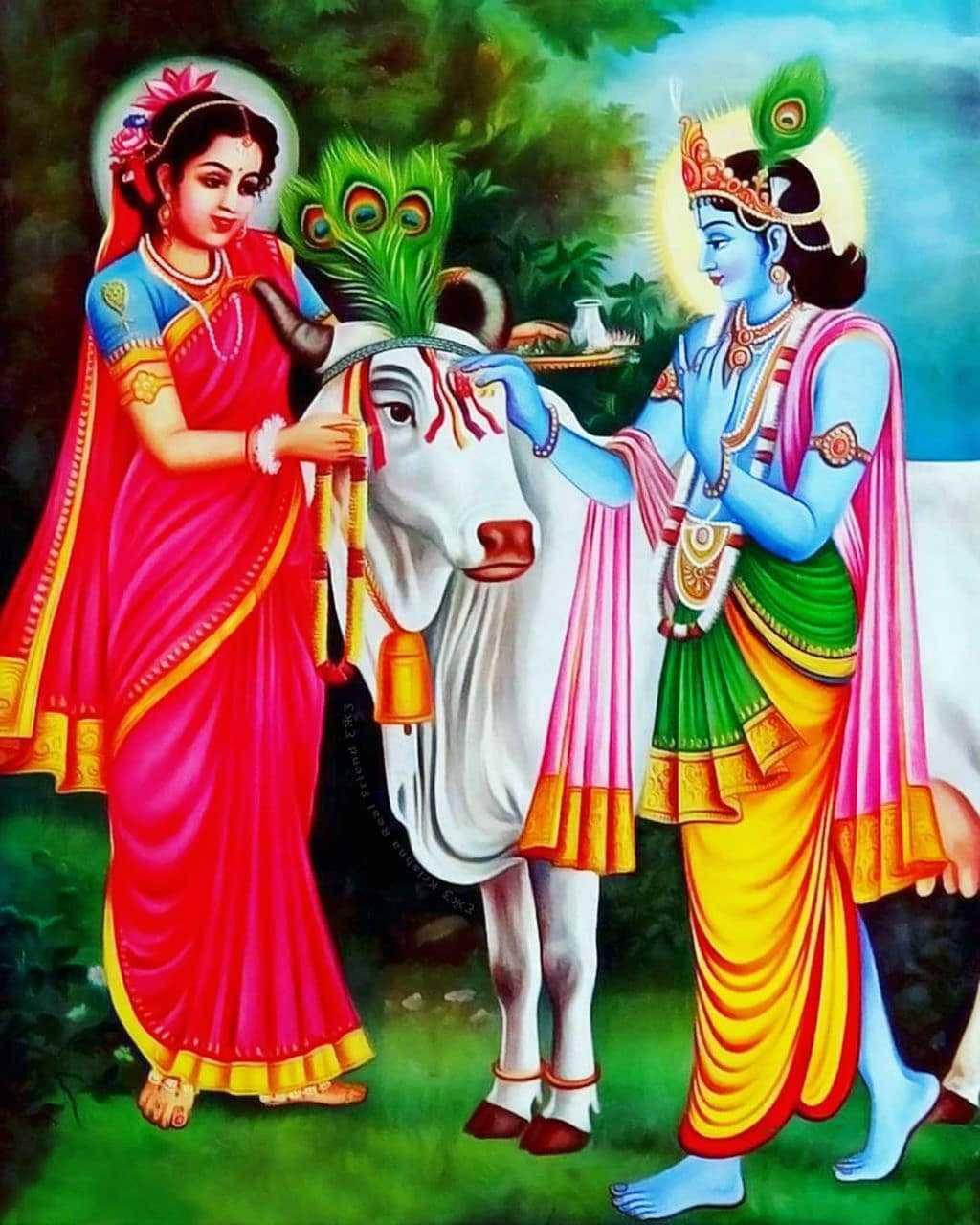 Krishna Phone Radha Painting Cow — 1024x1280 wallpaper