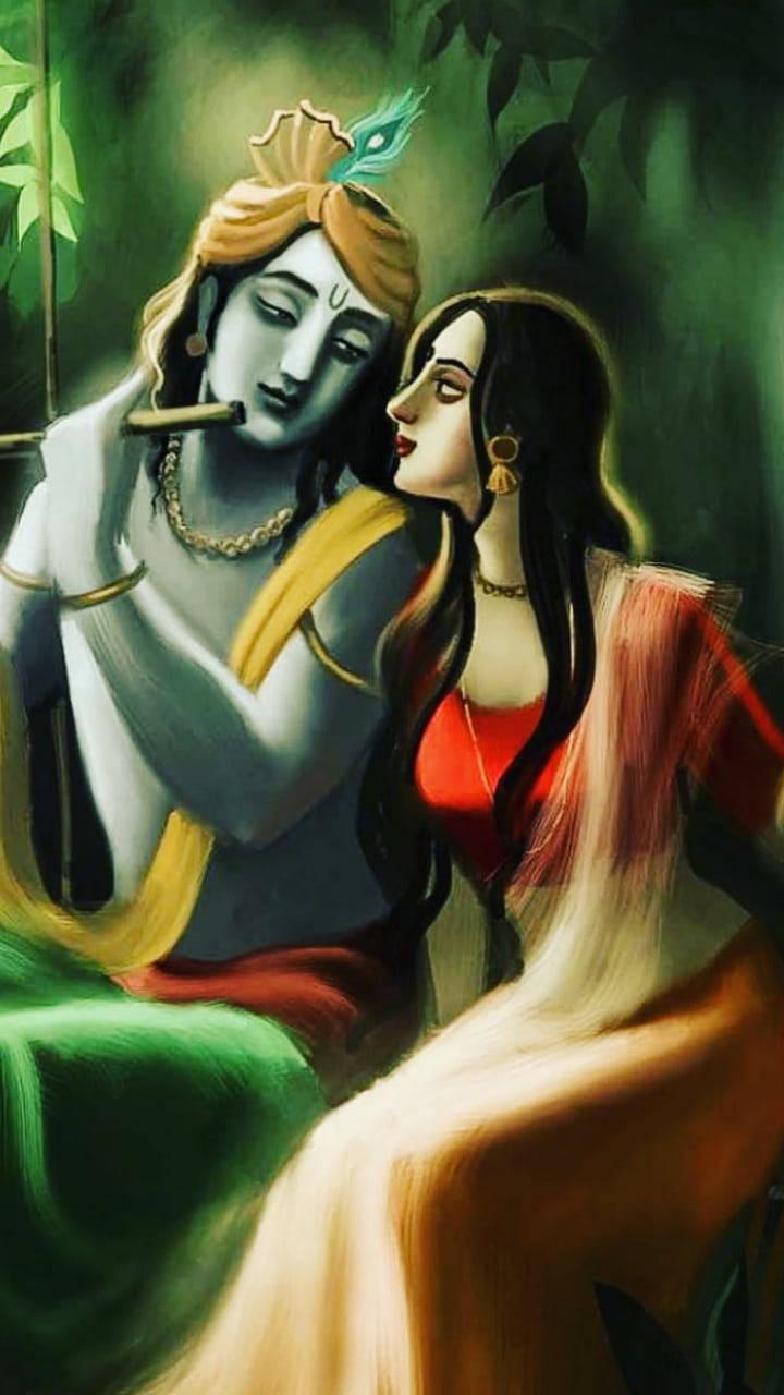 Krishna Phone Radha Playing Flute In Forest — 720x1280 wallpaper