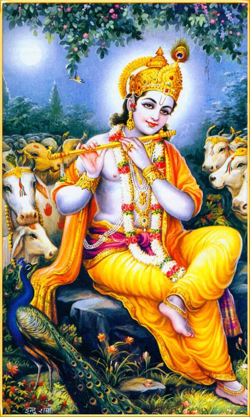 Krishna Phone With Cow Herd — 1020x1700 wallpaper
