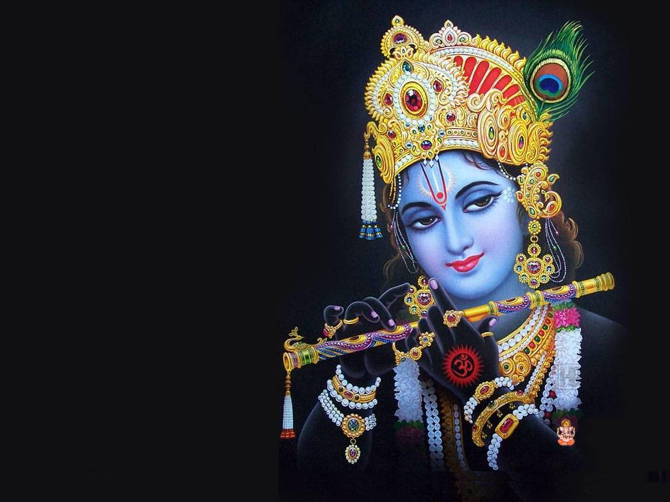 Krishna Playing Flute In Black