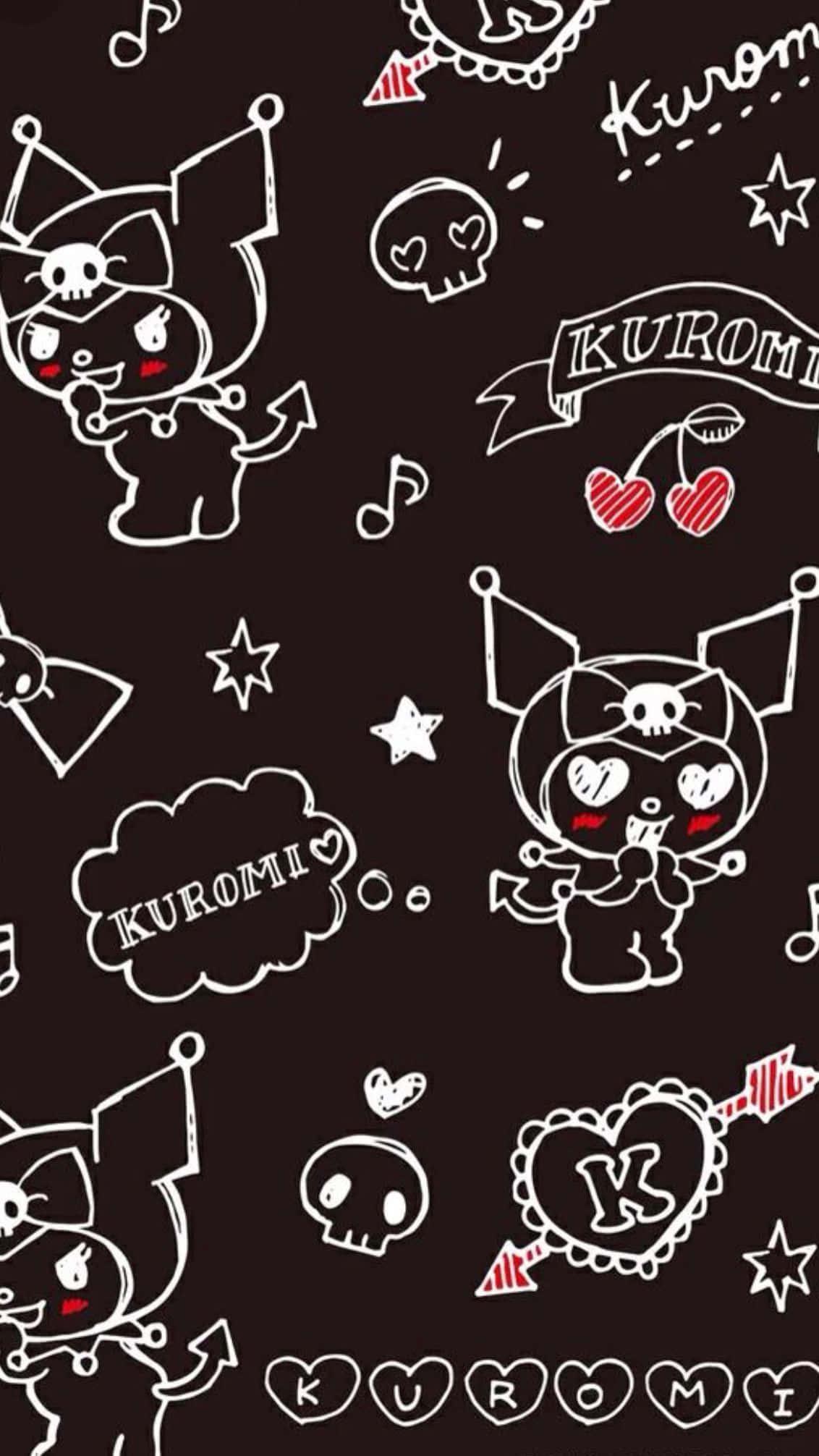 Kuromi iPhone Doodles On Black — 1132x2012 wallpaper