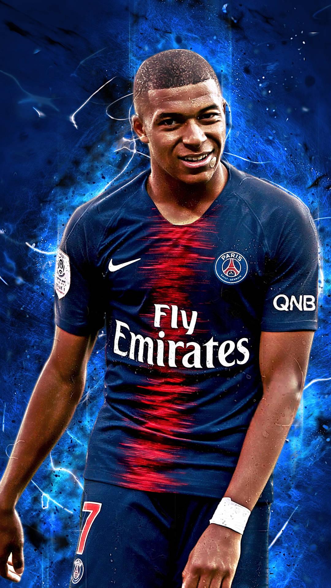 Kylian Mbappe With Blue Effects — 1080x1920 wallpaper