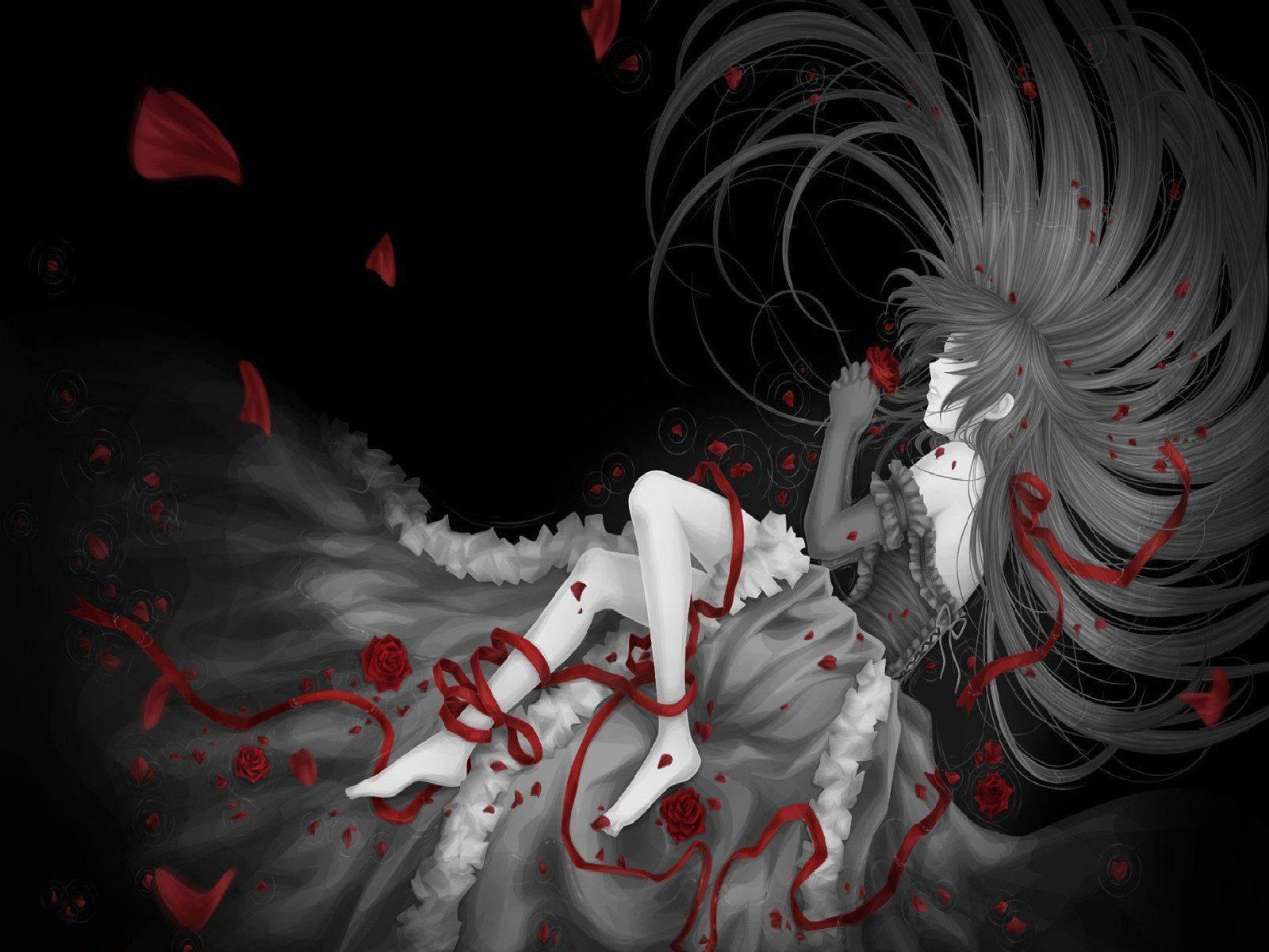 Laying Dark Anime Girl — 1600x1200 wallpaper
