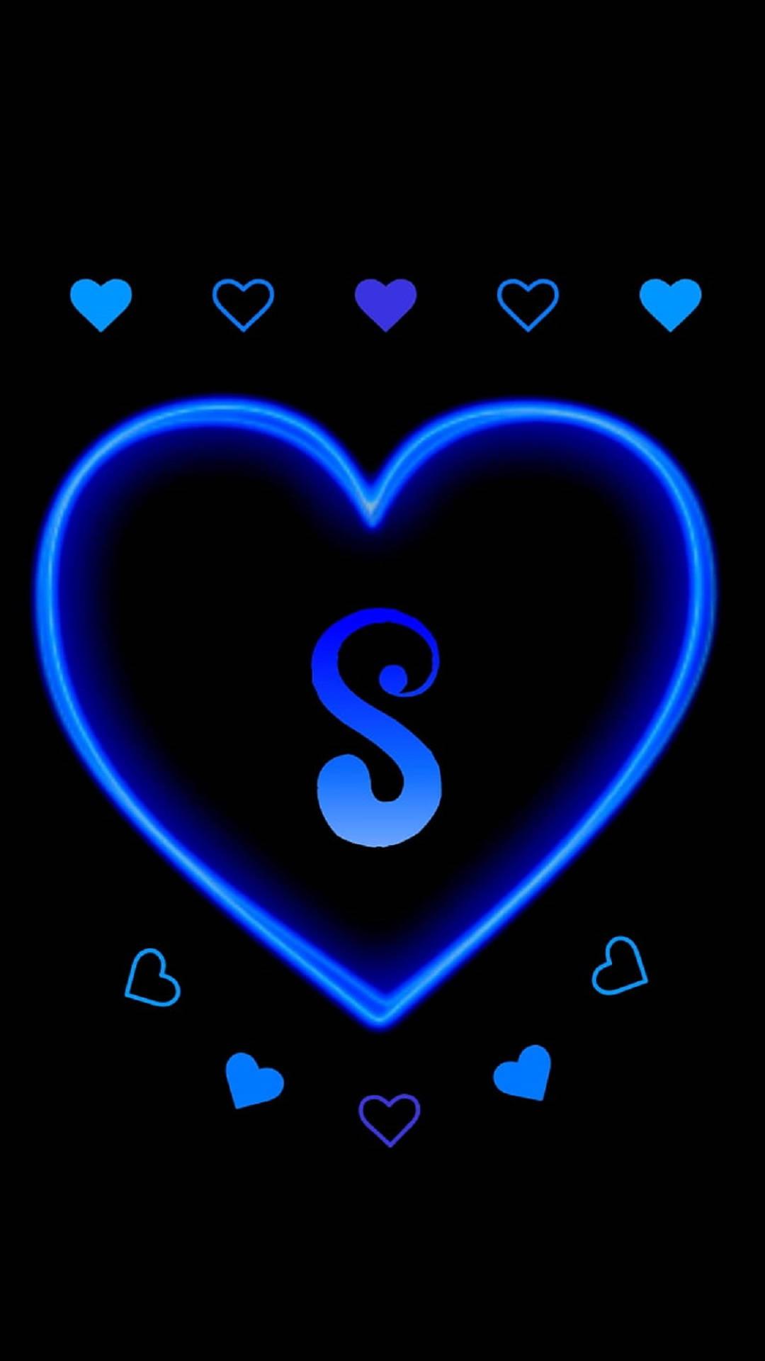 Letter S In Blue Heart — 1080x1920 wallpaper