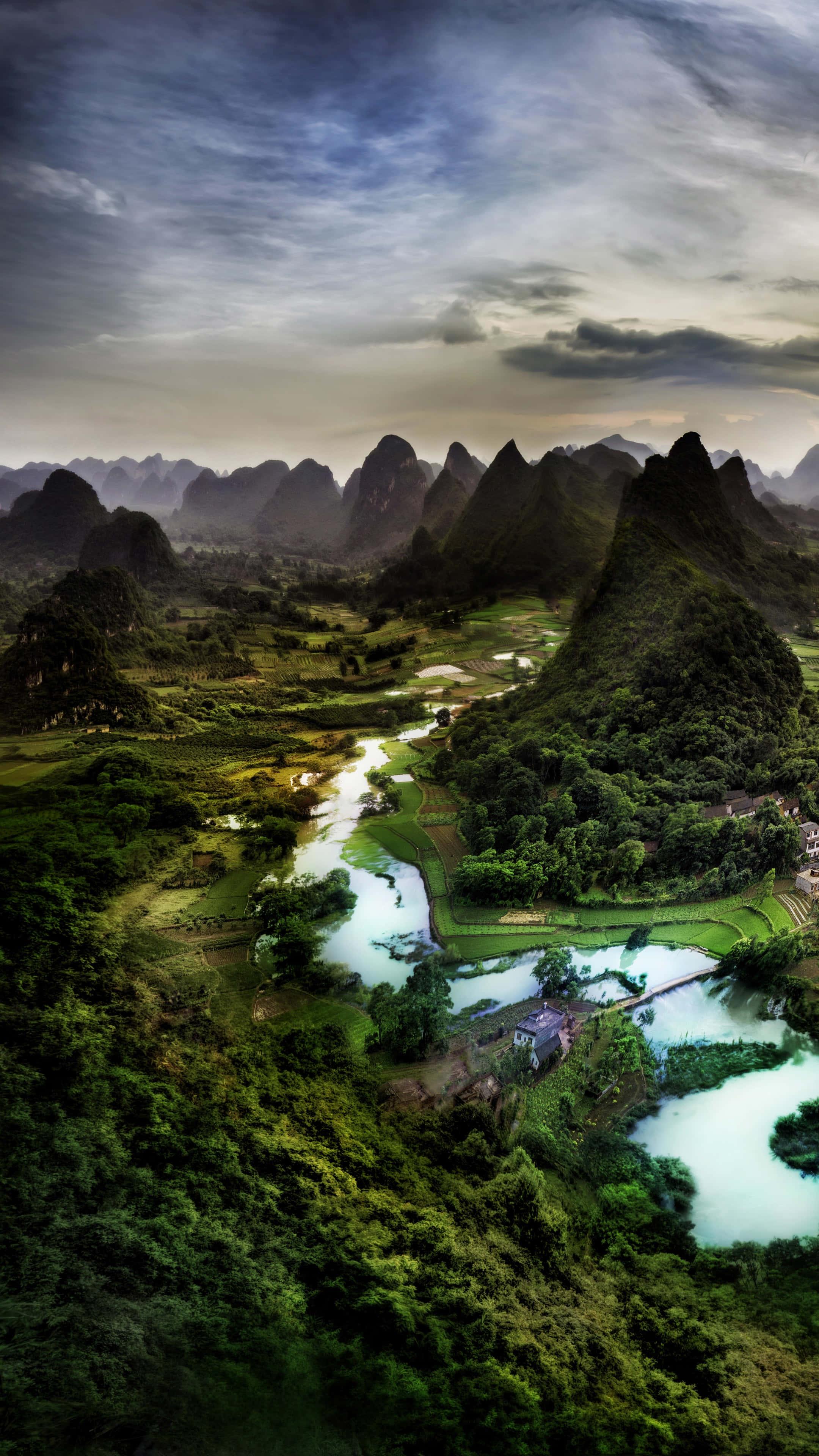 Li River Top View Shot Phone Background — 2160x3840 wallpaper
