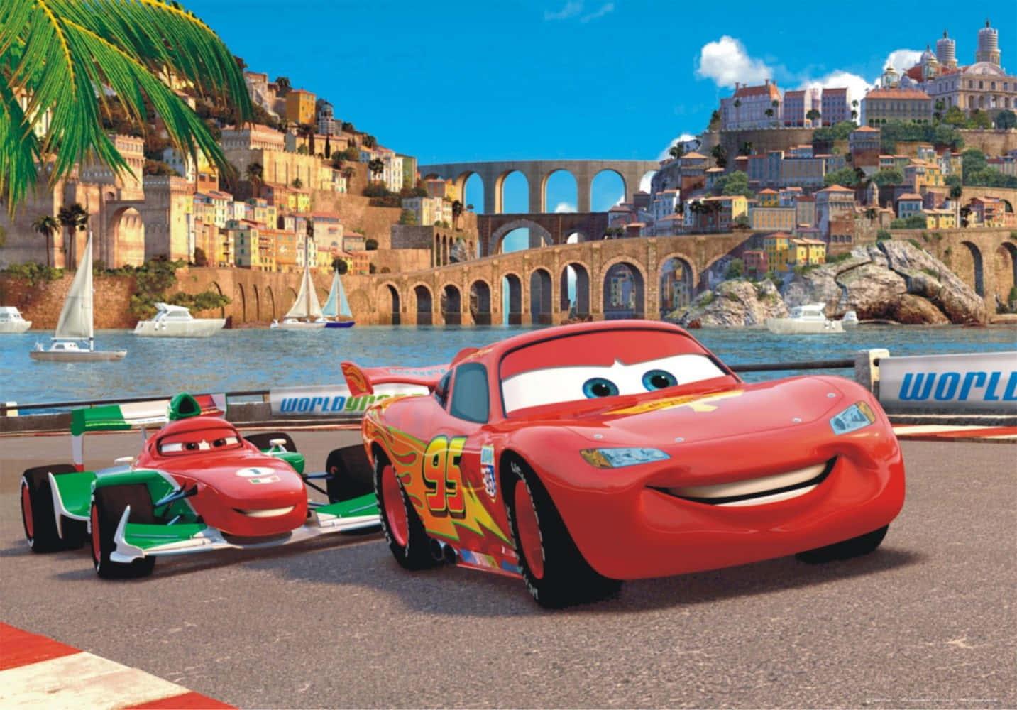 Lightning McQueen racing down the track in full speed — 1433x1000 wallpaper