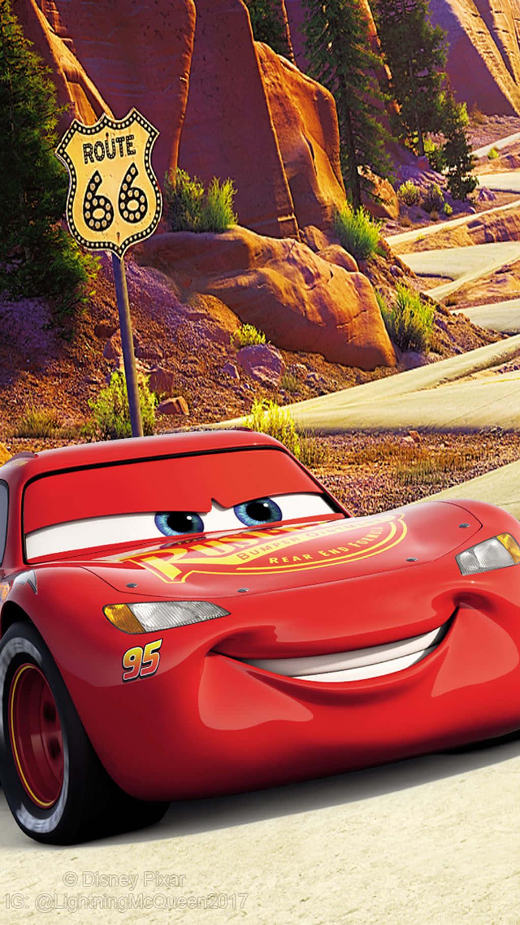 Lightning McQueen racing down the track — 1024x1821 wallpaper