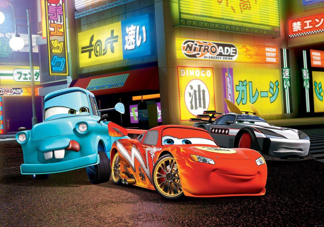 Lightning McQueen racing on the track in an action-packed scene — 1300x913 wallpaper