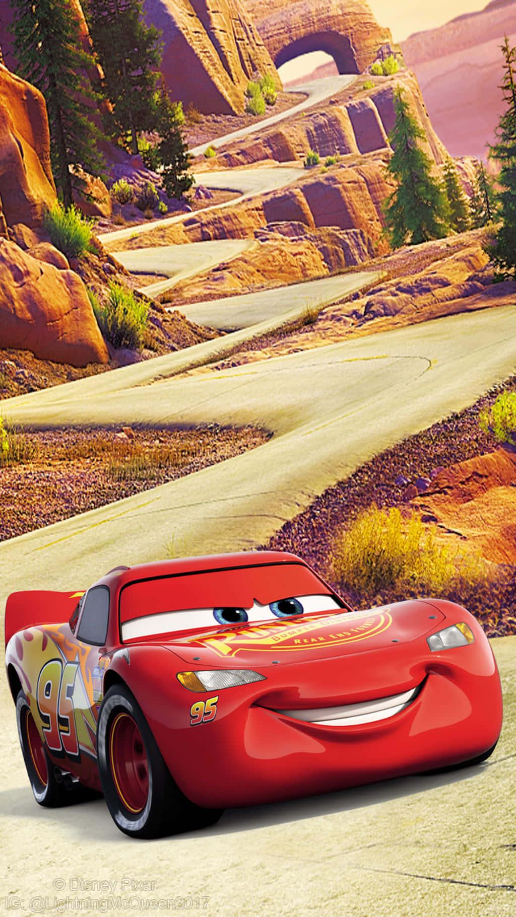 Lightning McQueen Speeding on the Racetrack — 1024x1821 wallpaper