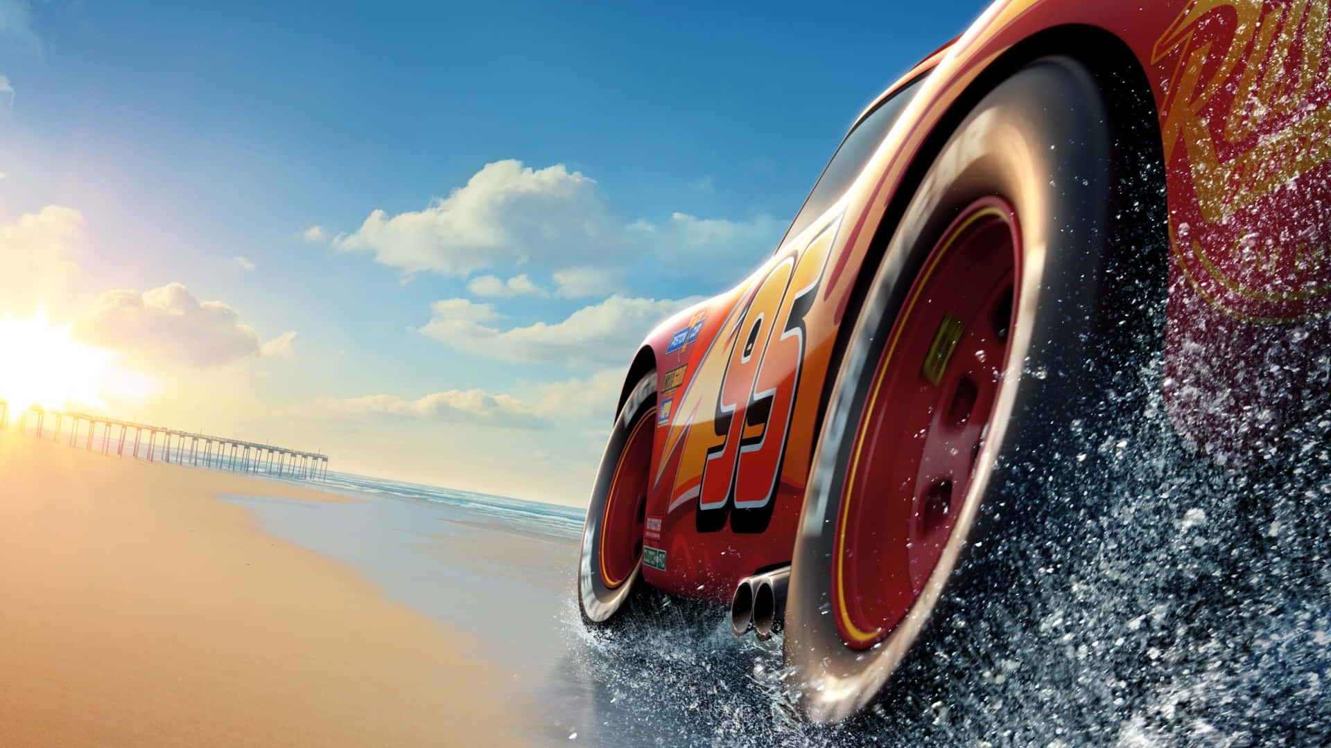 Lightning McQueen speeds across the racetrack in this high-quality 1920x1080 wallpaper — 1920x1080 wallpaper