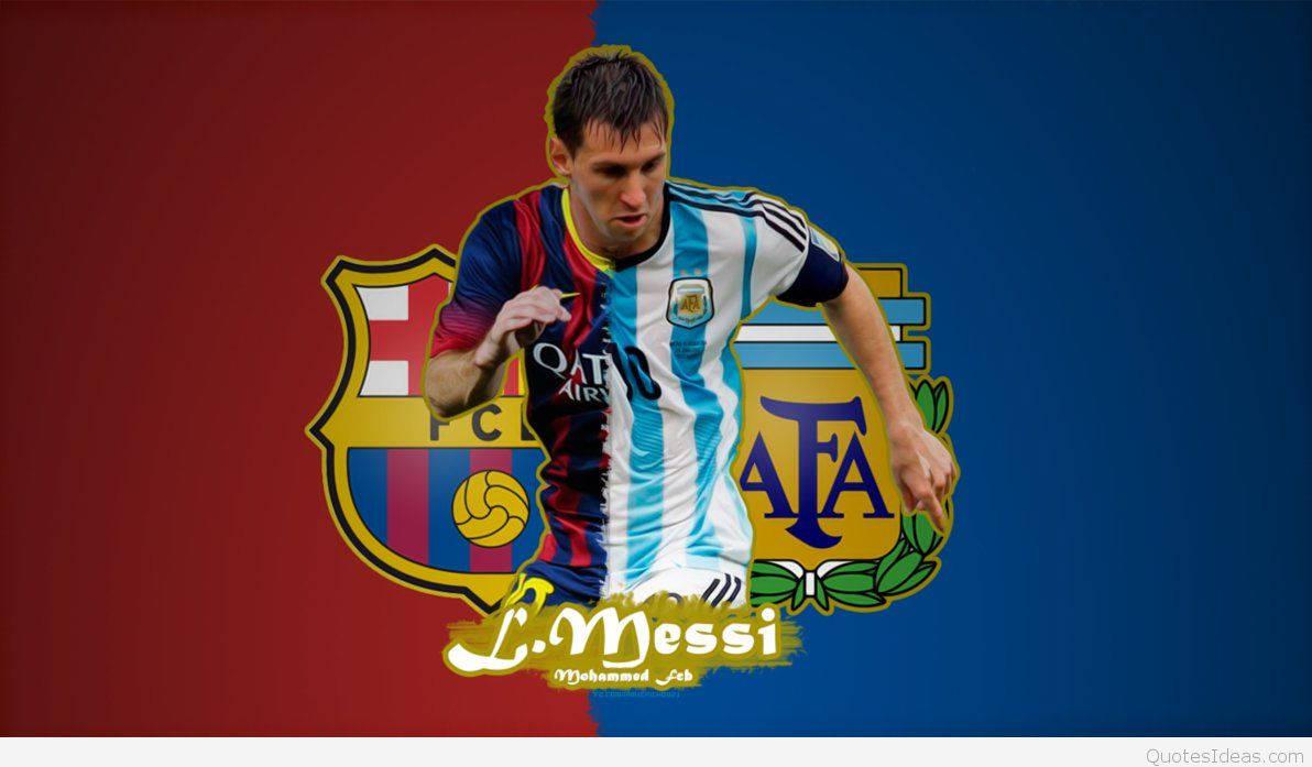 Lionel Messi Celebrating With Barcelona and Argentina Logo — 1192x697 wallpaper
