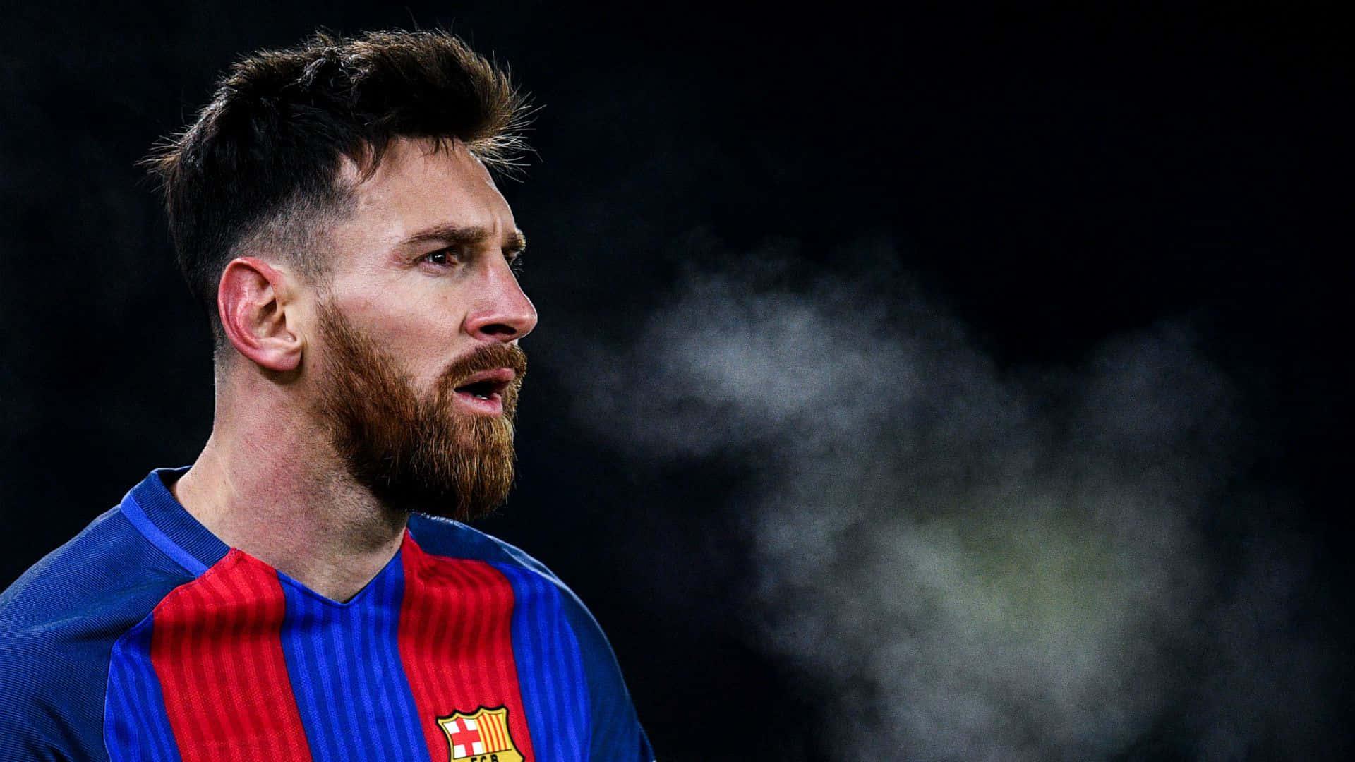 lionel messi is standing in front of smoke — 1920x1080 wallpaper