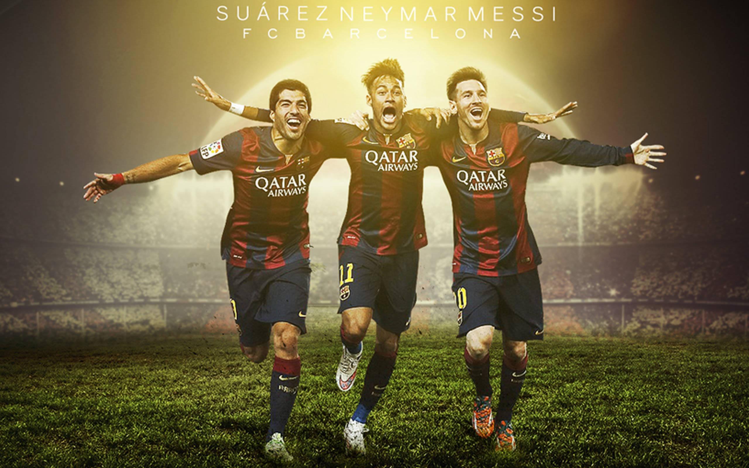 Lionel Messi, Luis Suarez and Neymar Jr. of FC Barcelona in a match. — 2560x1600 wallpaper